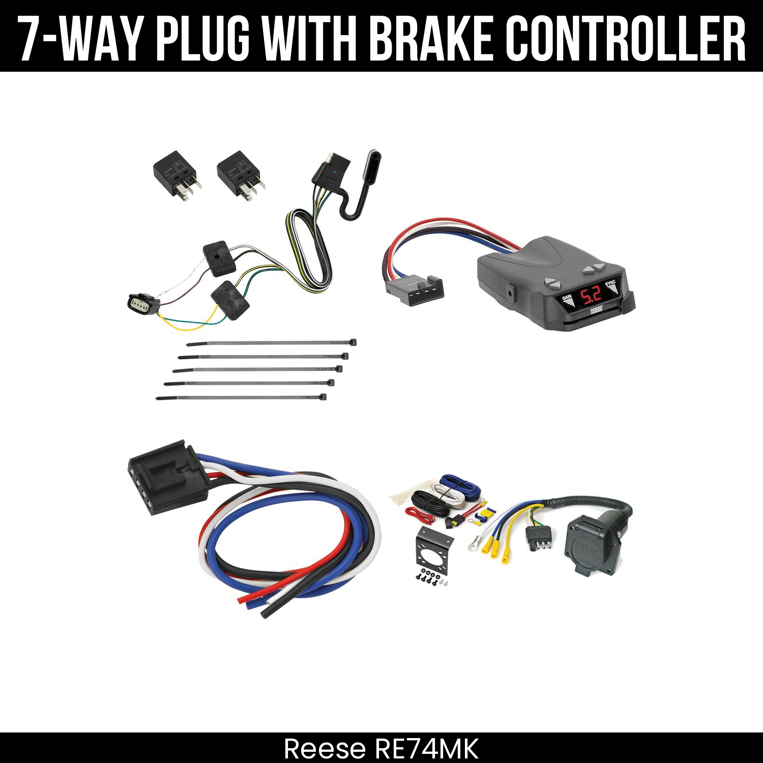 Trailer Wiring 7-Way Economy Plug w/ Bracket , Reese Brakeman IV Brake Control