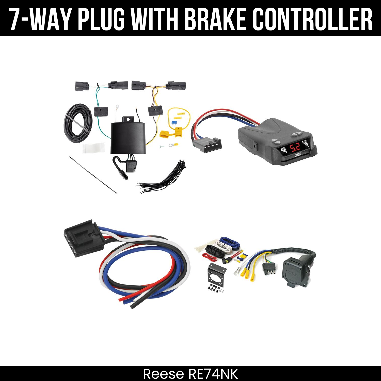 Trailer Wiring 7-Way Economy Plug w/ Bracket , Reese Brakeman IV Brake Control