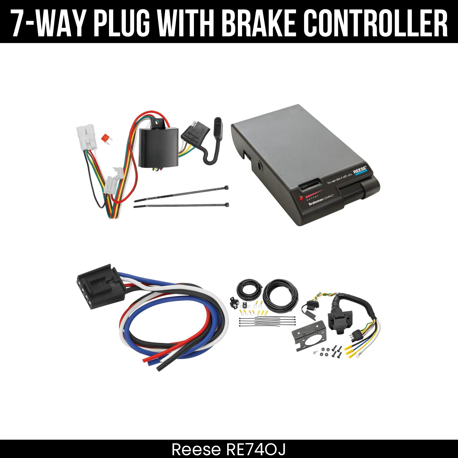 Trailer Wiring 7-Way Plug w/ Bracket , Reese Brakeman Brake Control