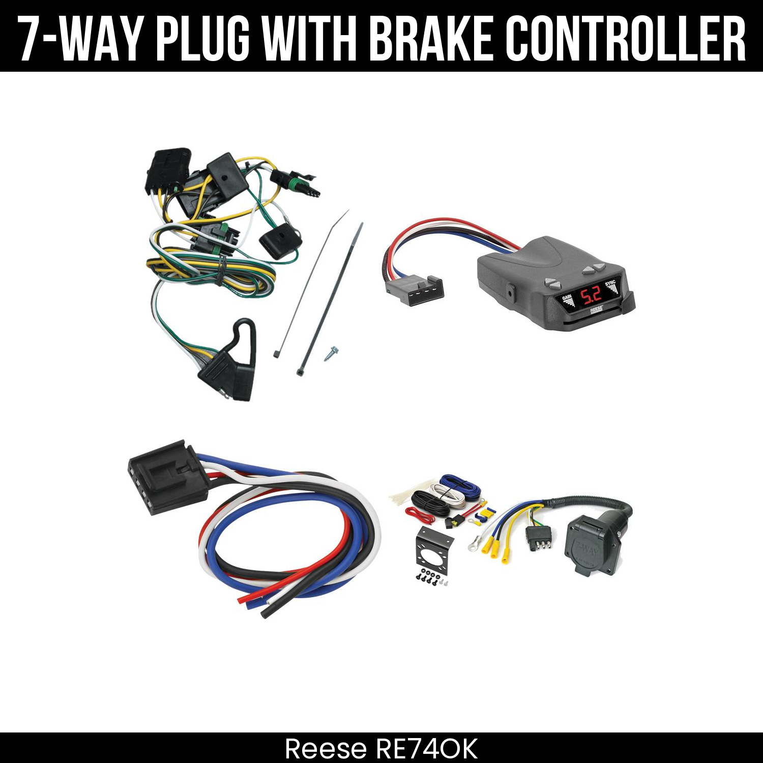 Trailer Wiring 7-Way Economy Plug w/ Bracket , Reese Brakeman IV Brake Control