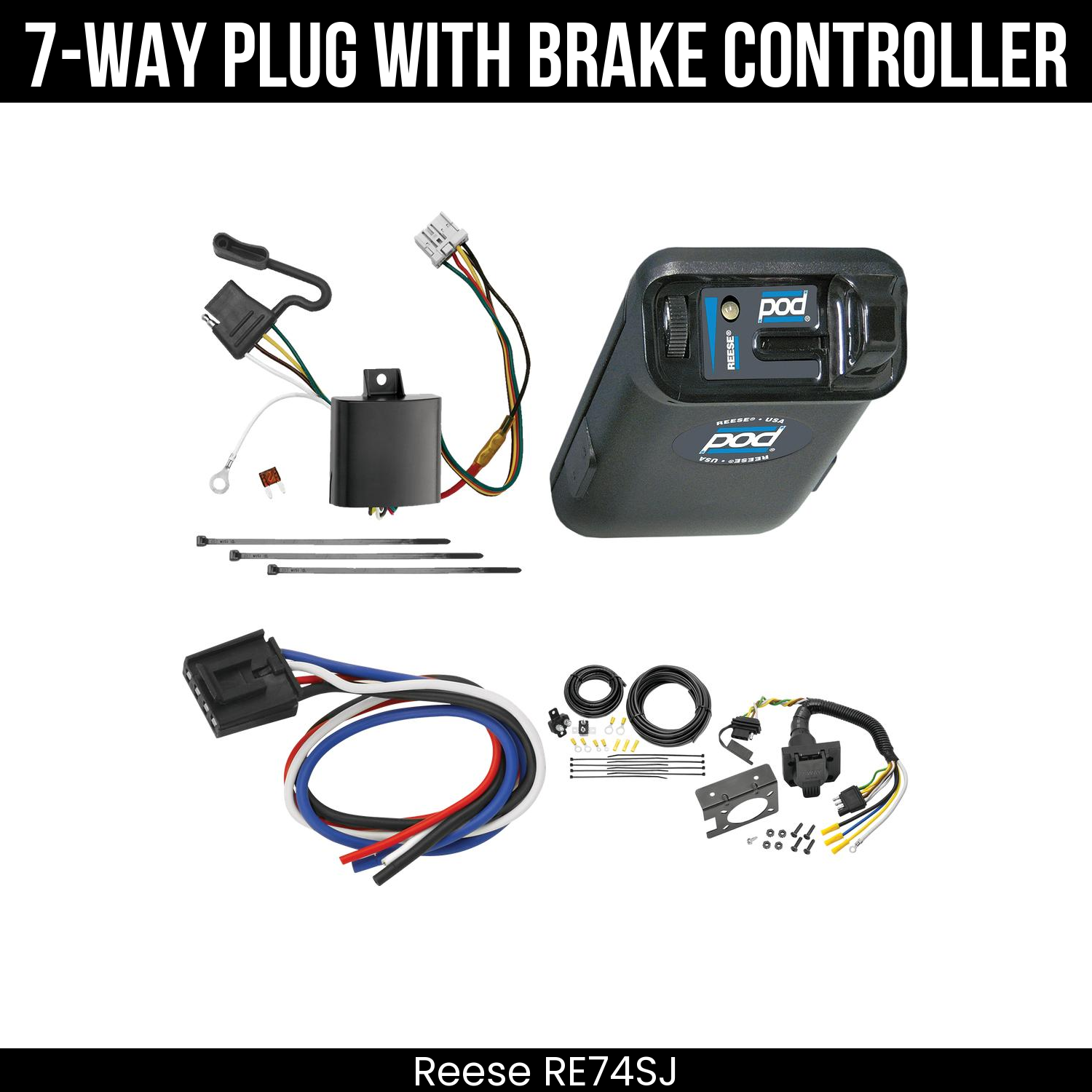 Trailer Wiring 7-Way Plug w/ Bracket , Reese POD Brake Control