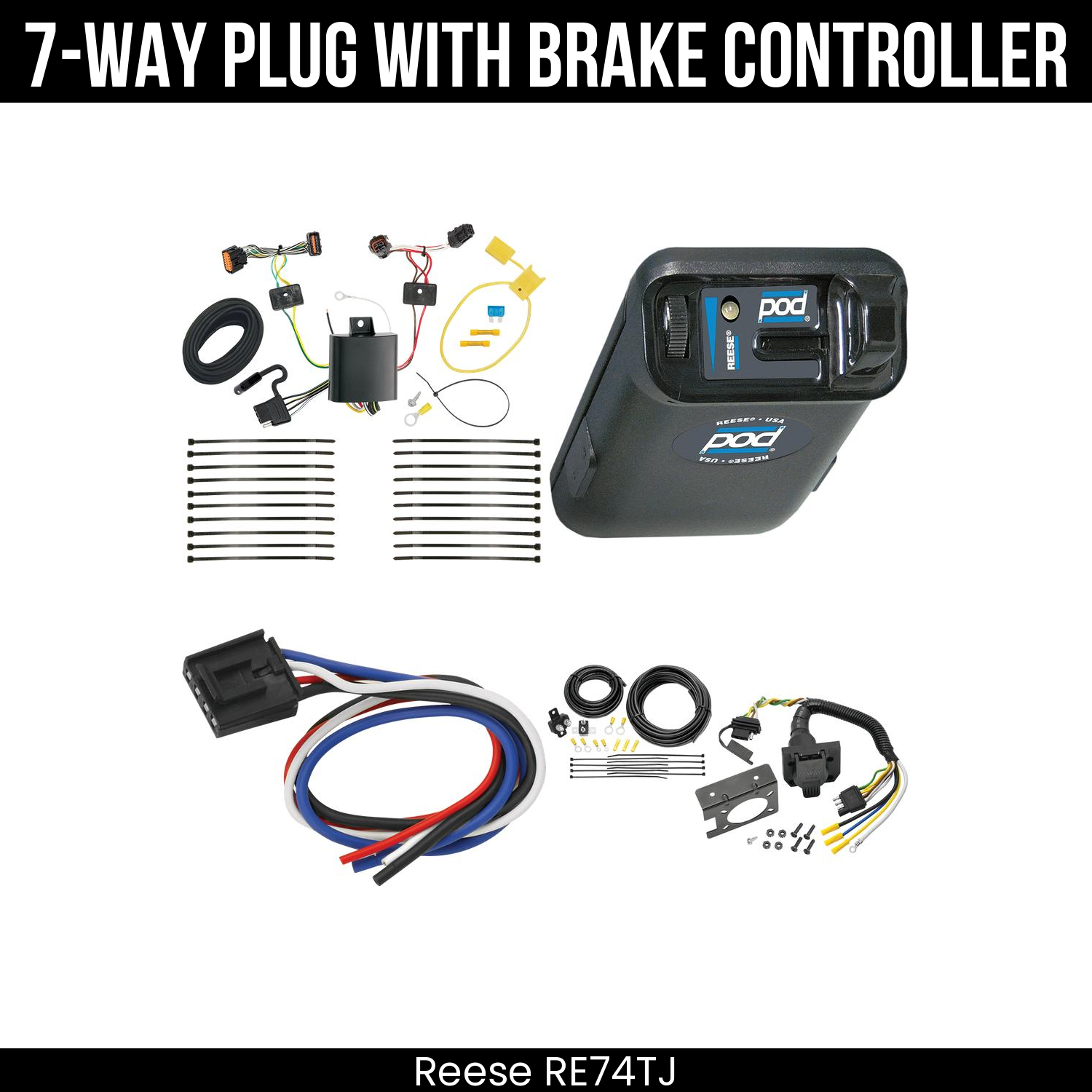 Trailer Wiring 7-Way Plug w/ Bracket , Reese POD Brake Control