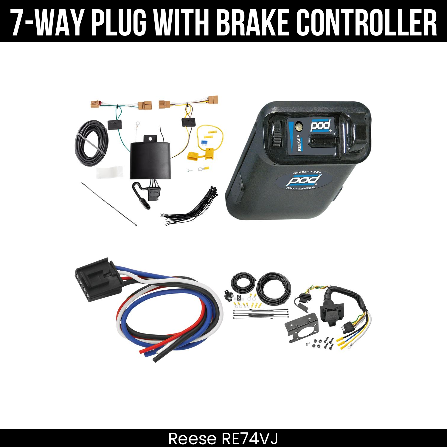 Trailer Wiring 7-Way Plug w/ Bracket , Reese POD Brake Control