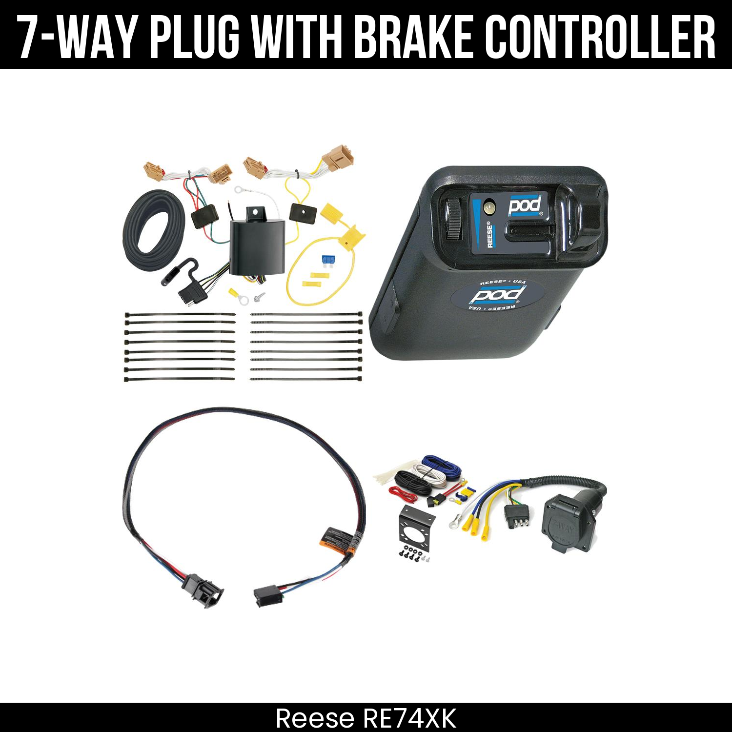 Trailer Wiring 7-Way Economy Plug w/ Bracket , Reese POD Brake Control