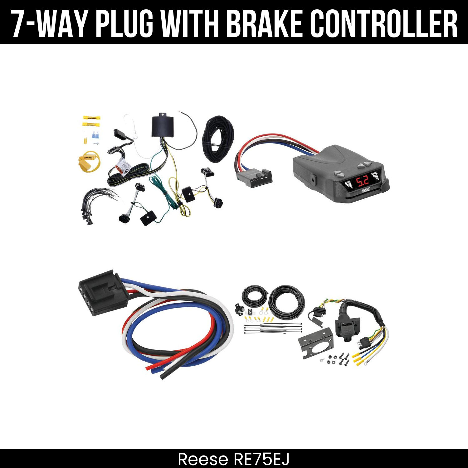 Trailer Wiring 7-Way Plug w/ Bracket , Reese Brakeman IV Brake Control