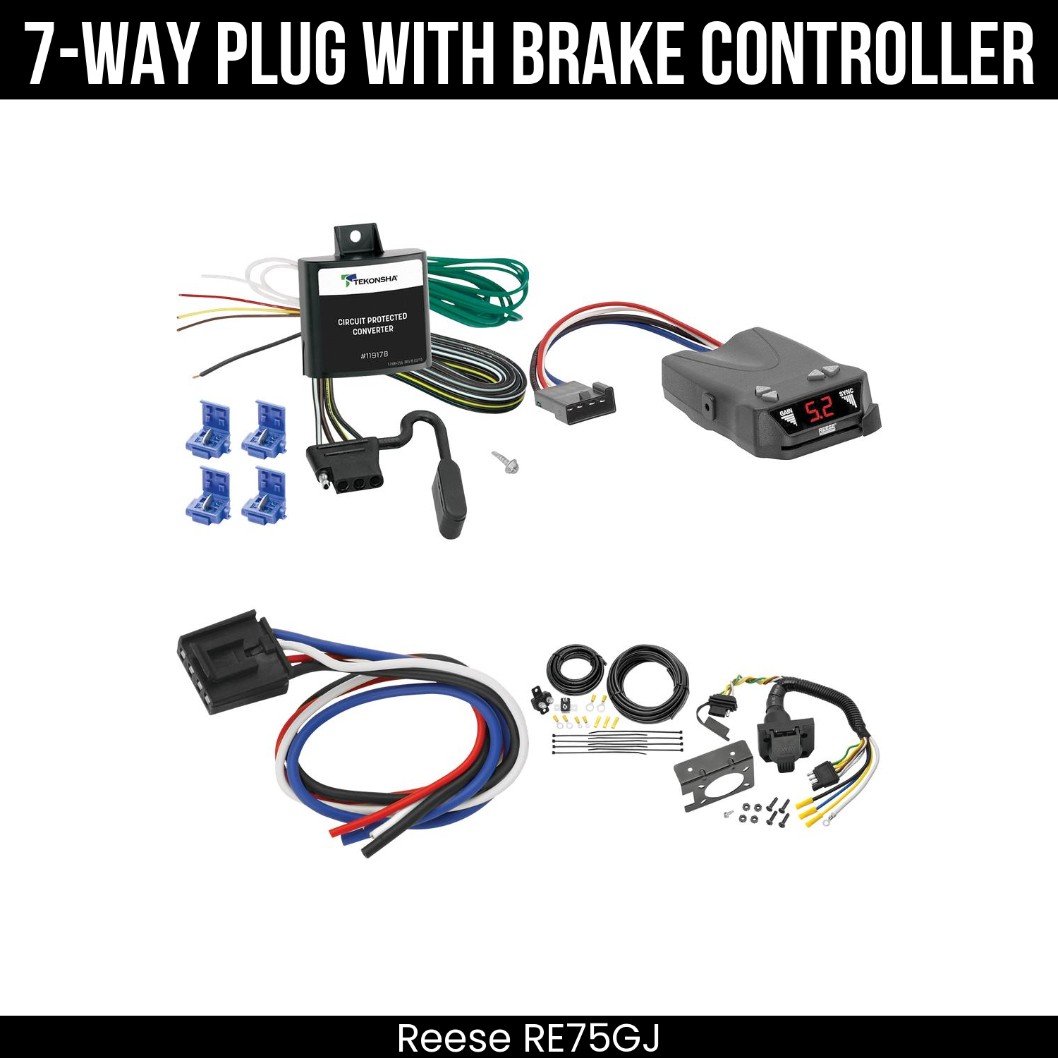 Trailer Wiring 7-Way Plug w/ Bracket , Reese Brakeman IV Brake Control