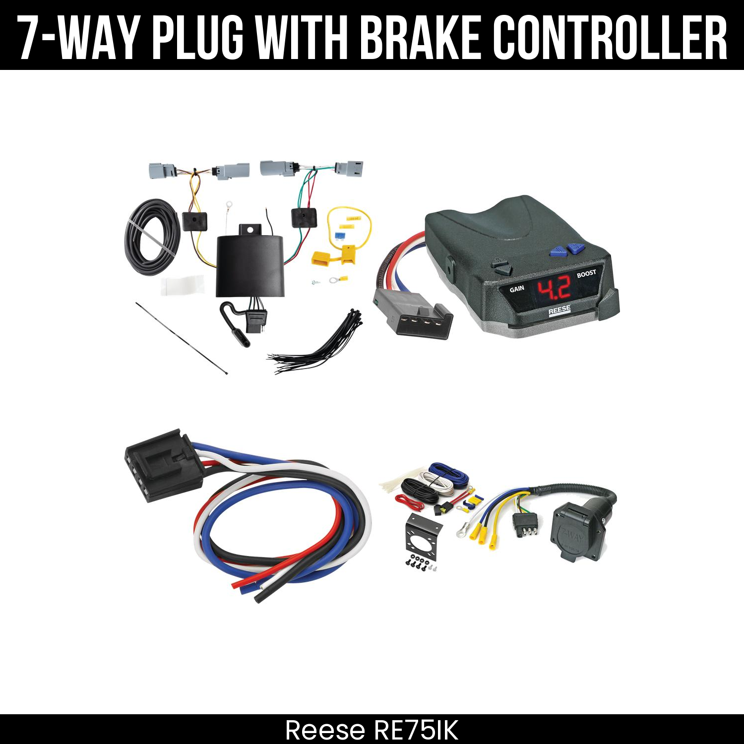 Trailer Wiring 7-Way Economy Plug w/ Bracket , Reese Brake EVN Control