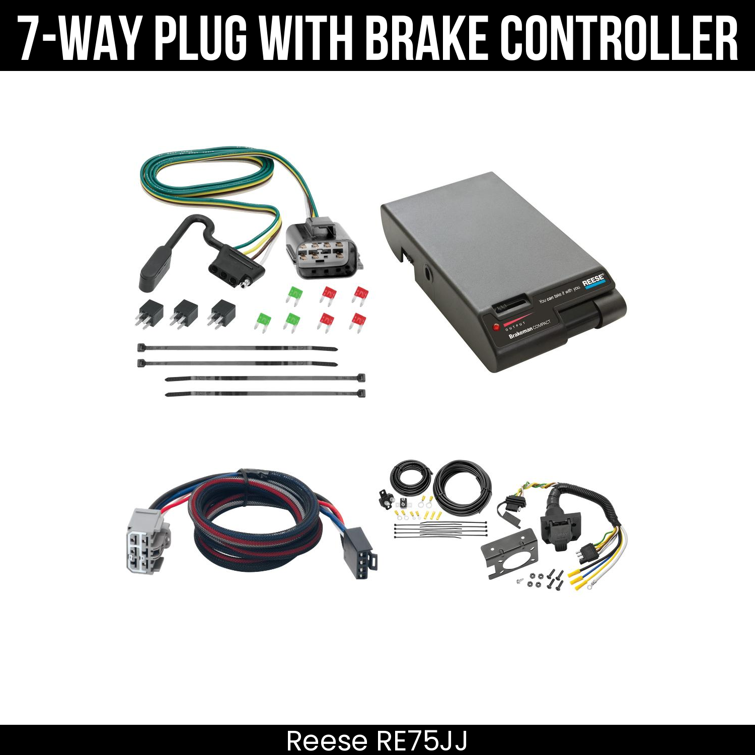 Trailer Wiring 7-Way Plug w/ Bracket , Reese Brakeman Brake Control