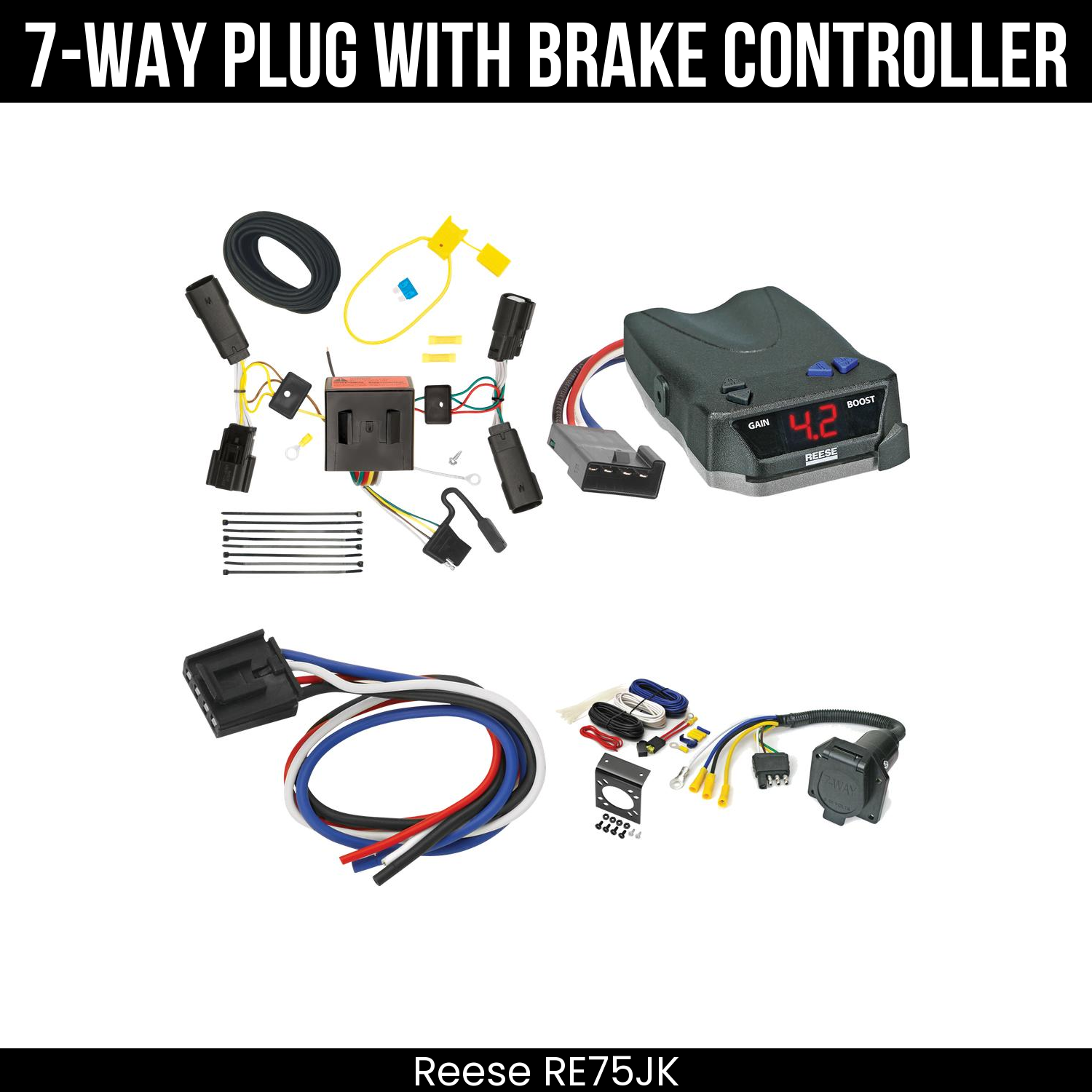Trailer Wiring 7-Way Economy Plug w/ Bracket , Reese Brake EVN Control