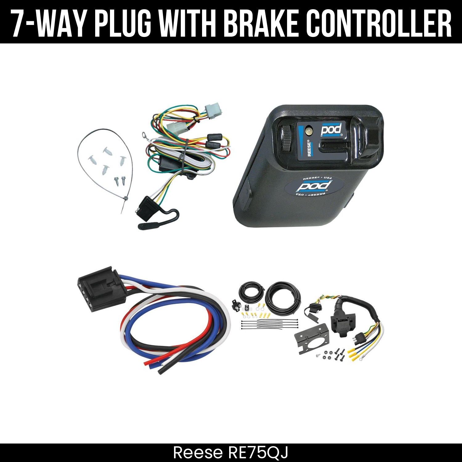 Trailer Wiring 7-Way Plug w/ Bracket , Reese POD Brake Control