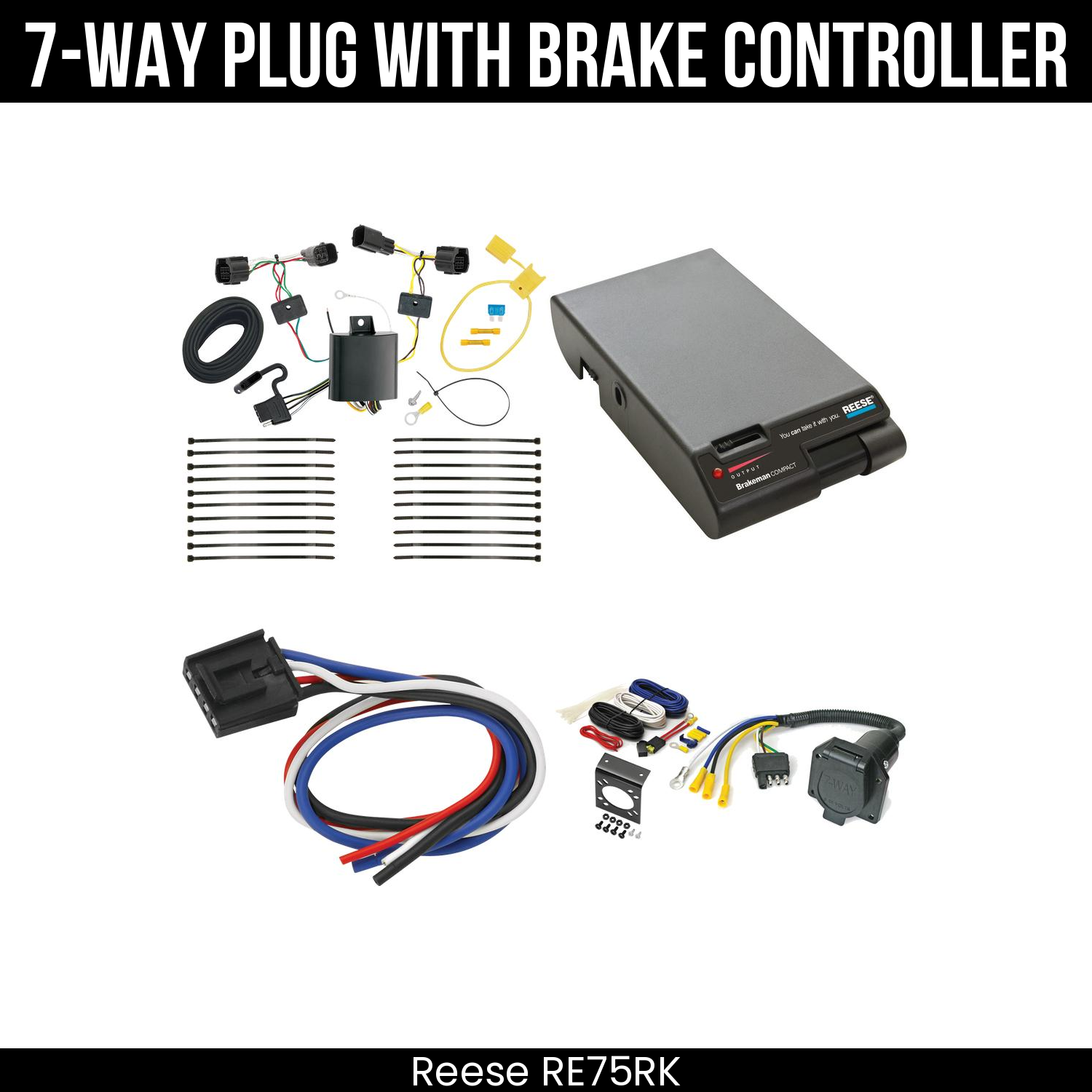 Trailer Wiring 7-Way Economy Plug w/ Bracket , Reese Brakeman Brake Control