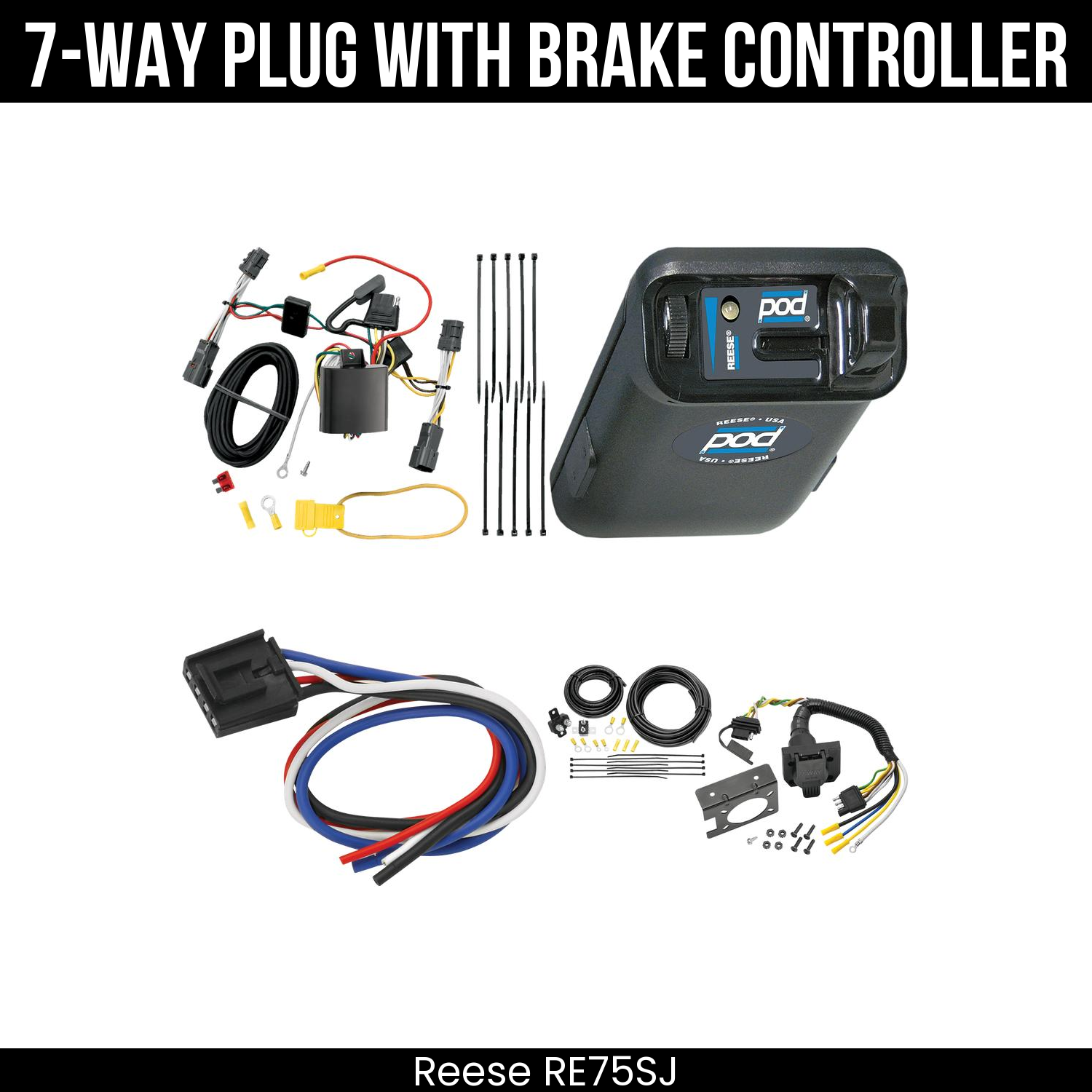 Trailer Wiring 7-Way Plug w/ Bracket , Reese POD Brake Control