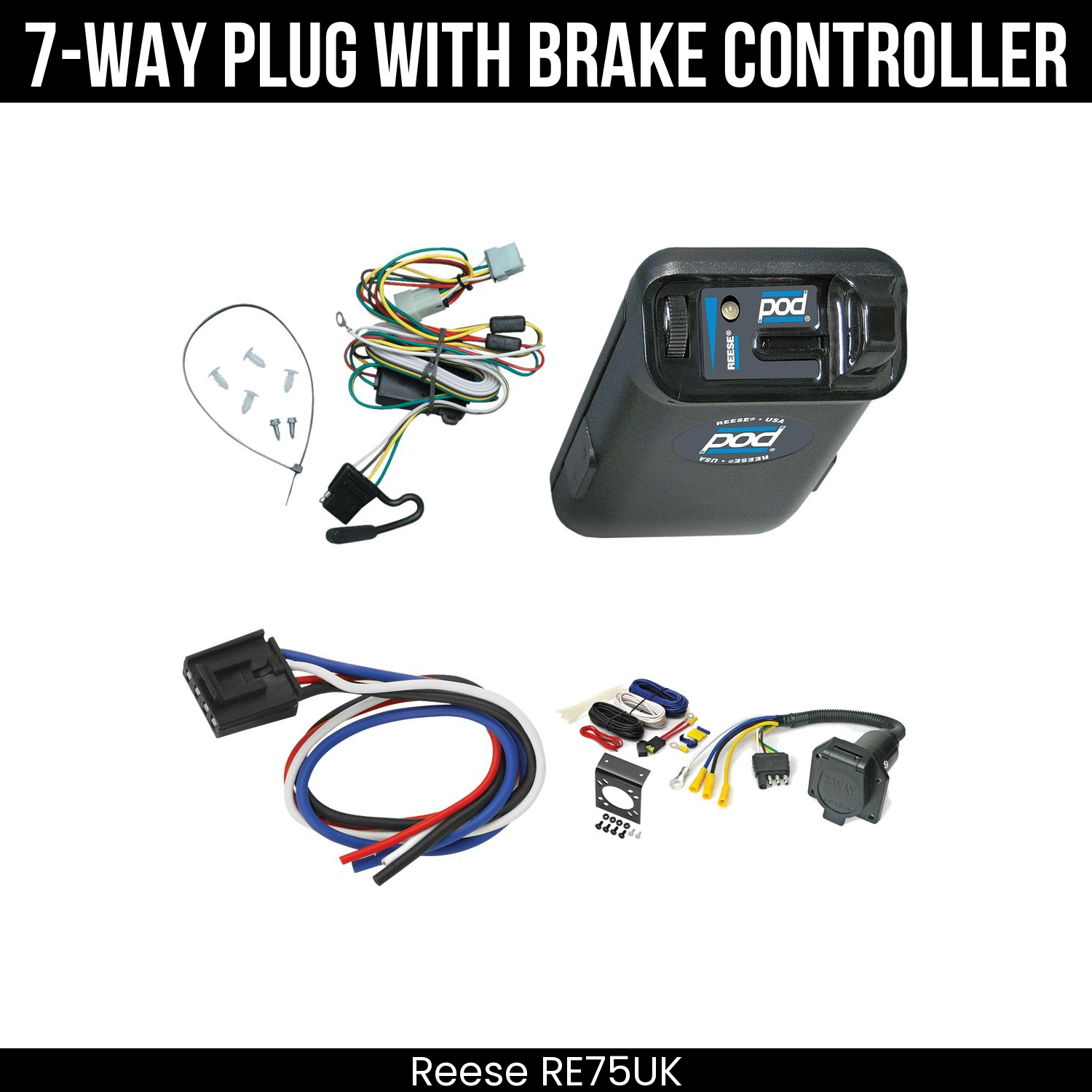 Trailer Wiring 7-Way Economy Plug w/ Bracket , Reese POD Brake Control