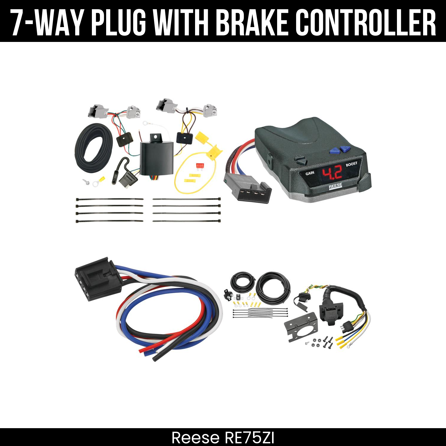 Trailer Wiring 7-Way Plug w/ Bracket , Reese Brake EVN Control