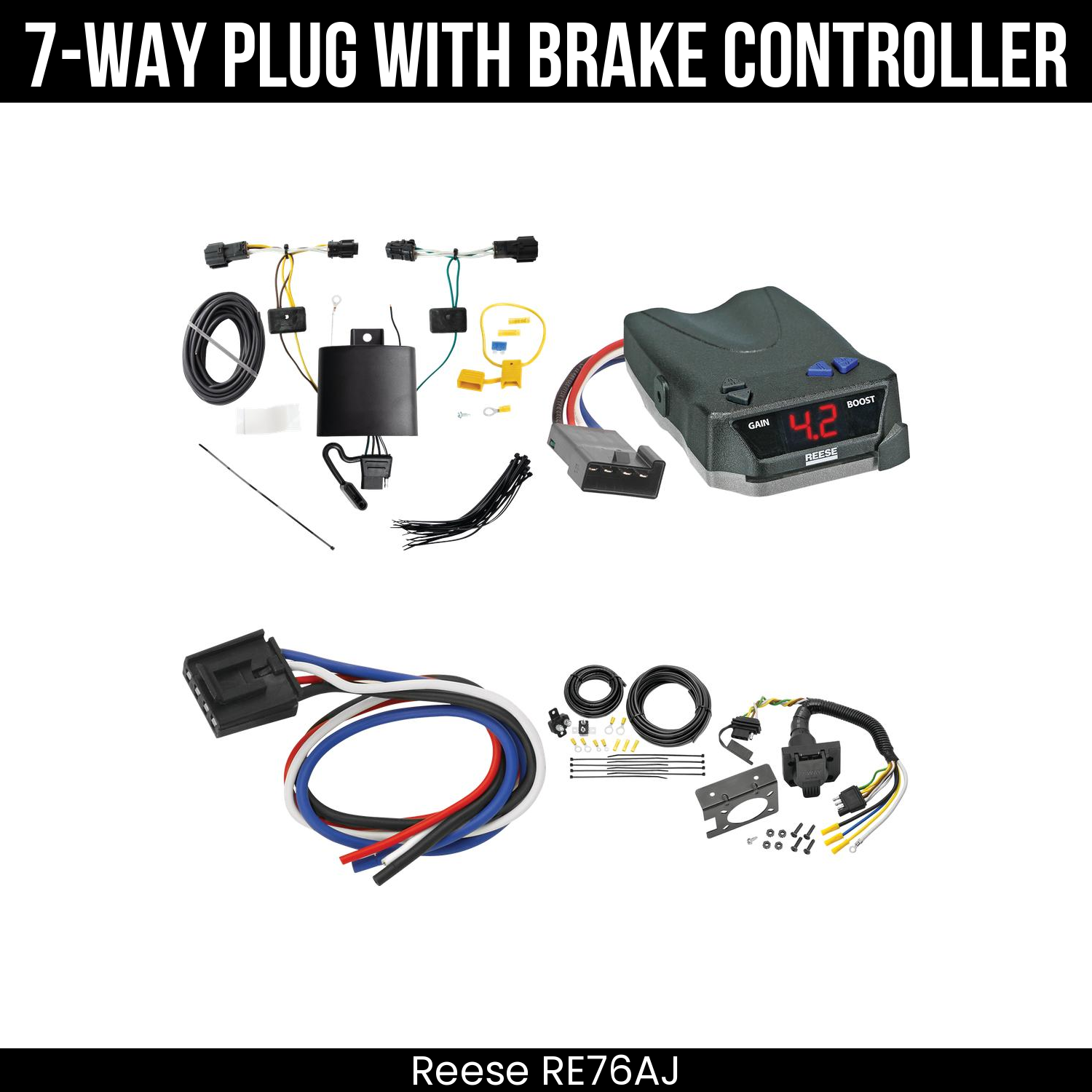 Trailer Wiring 7-Way Plug w/ Bracket , Reese Brake EVN Control
