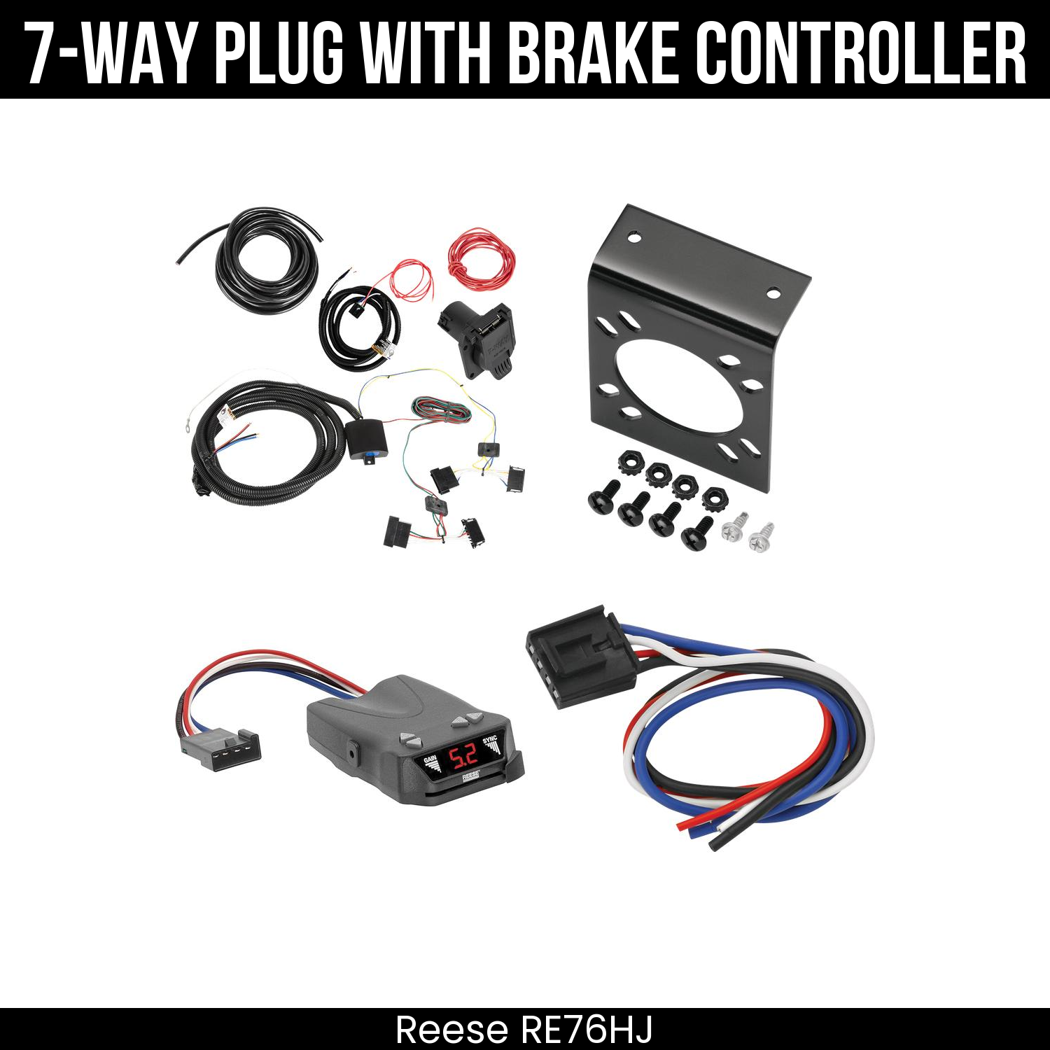 Trailer Wiring 7-Way Plug w/ Bracket , Reese Brakeman IV Brake Control