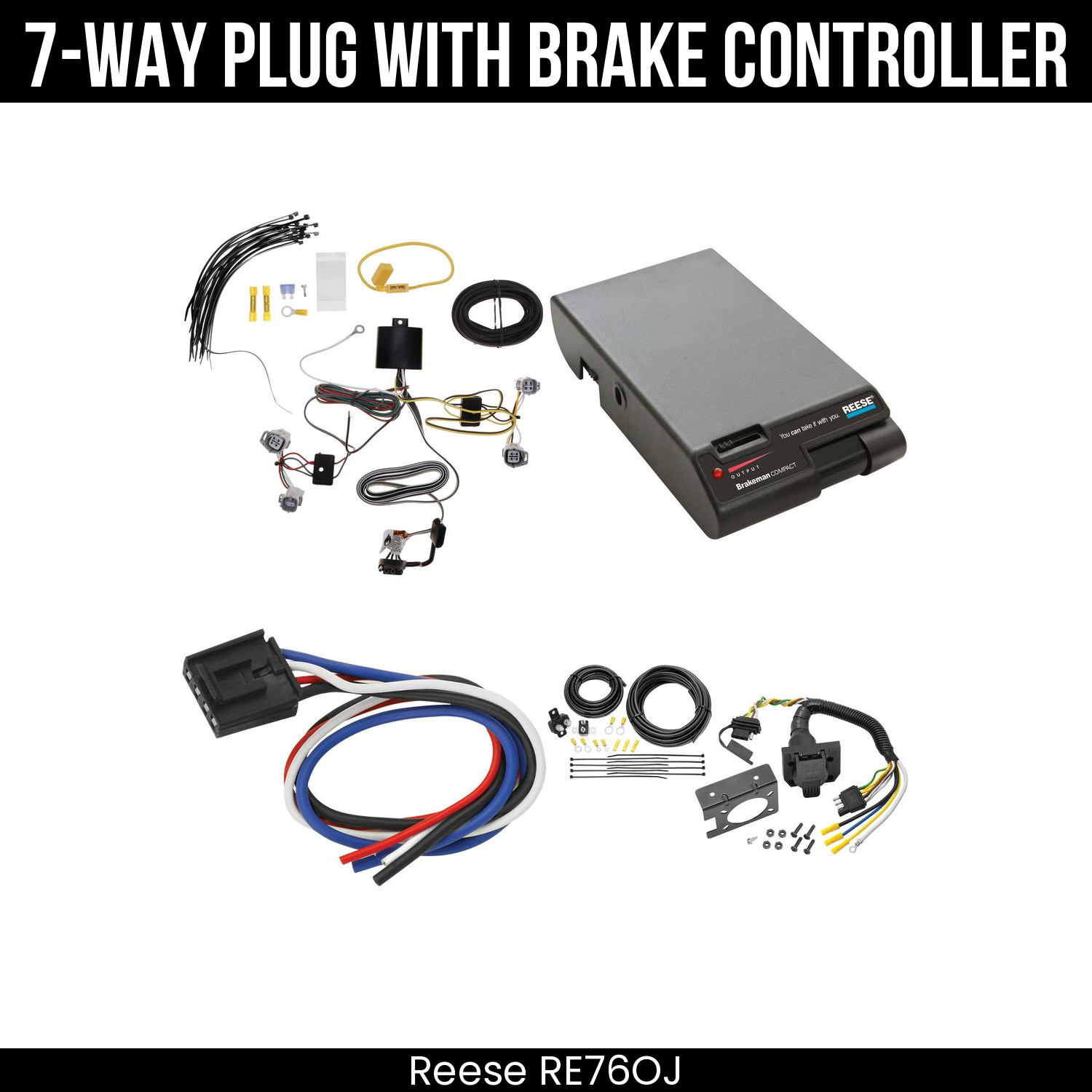 Trailer Wiring 7-Way Plug w/ Bracket , Reese Brakeman Brake Control