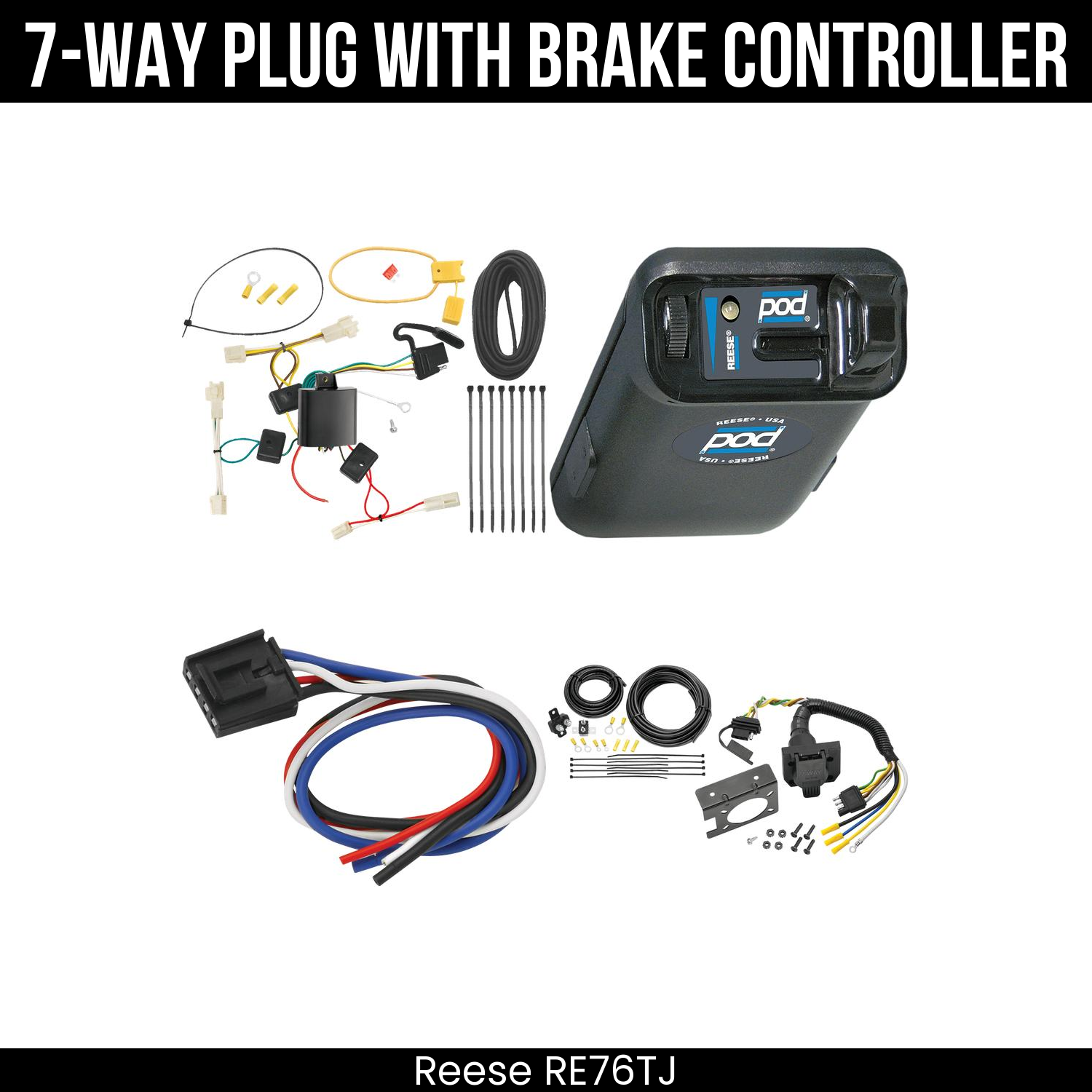 Trailer Wiring 7-Way Plug w/ Bracket , Reese POD Brake Control