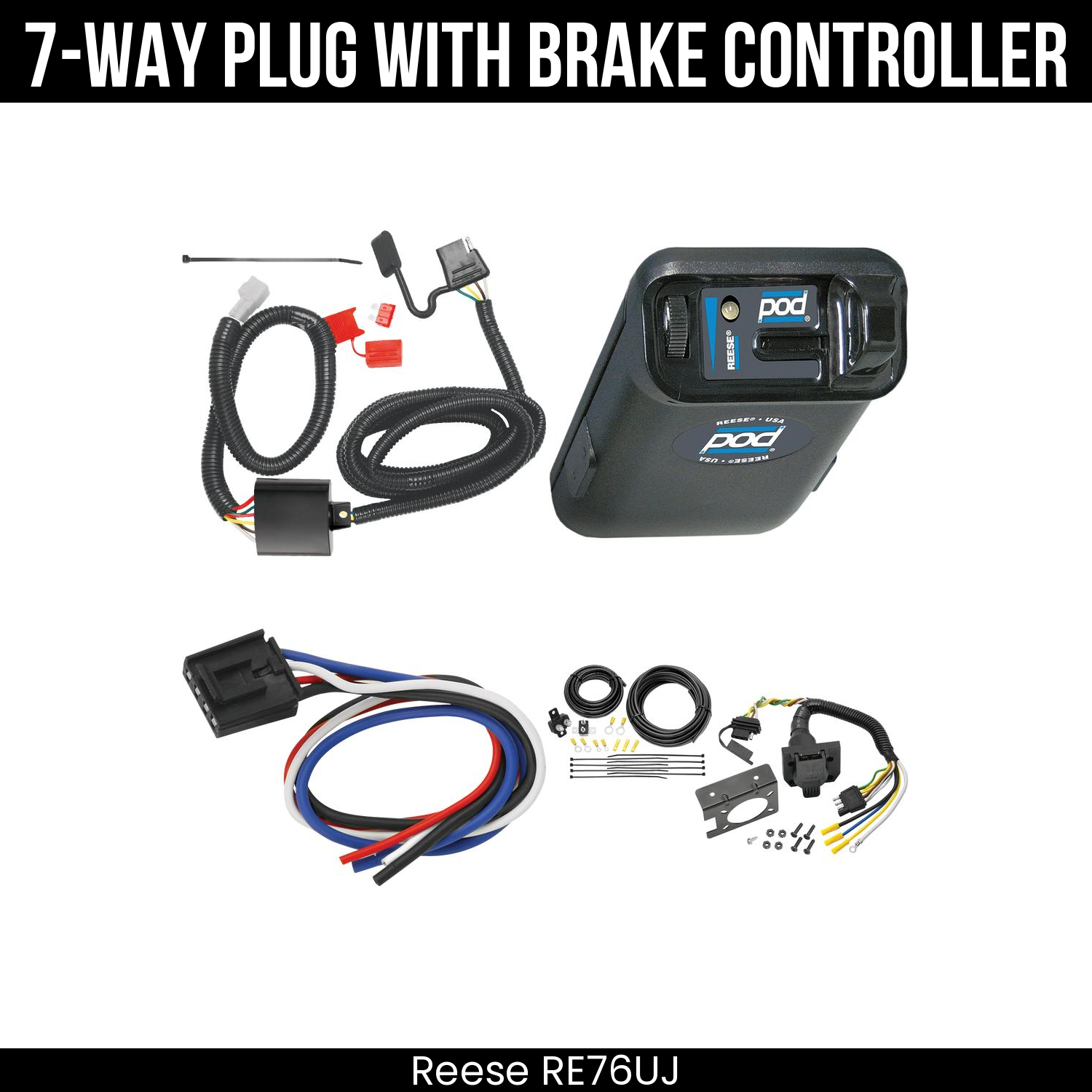 Trailer Wiring 7-Way Plug w/ Bracket , Reese POD Brake Control