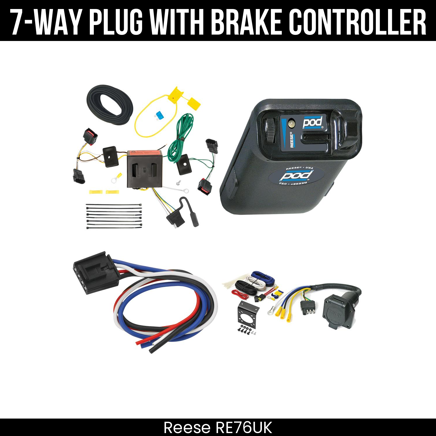 Trailer Wiring 7-Way Economy Plug w/ Bracket , Reese POD Brake Control