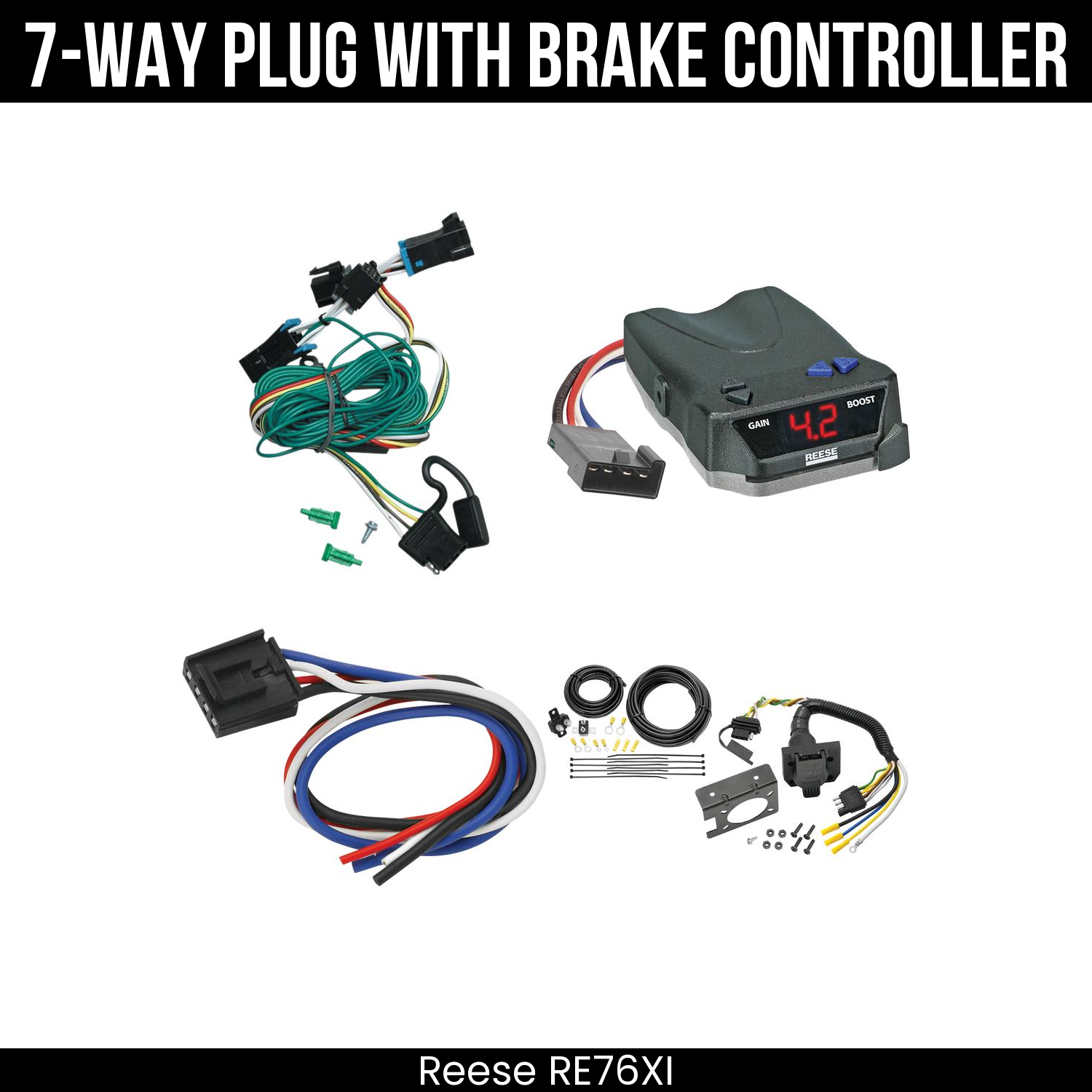 Trailer Wiring 7-Way Plug w/ Bracket , Reese Brake EVN Control