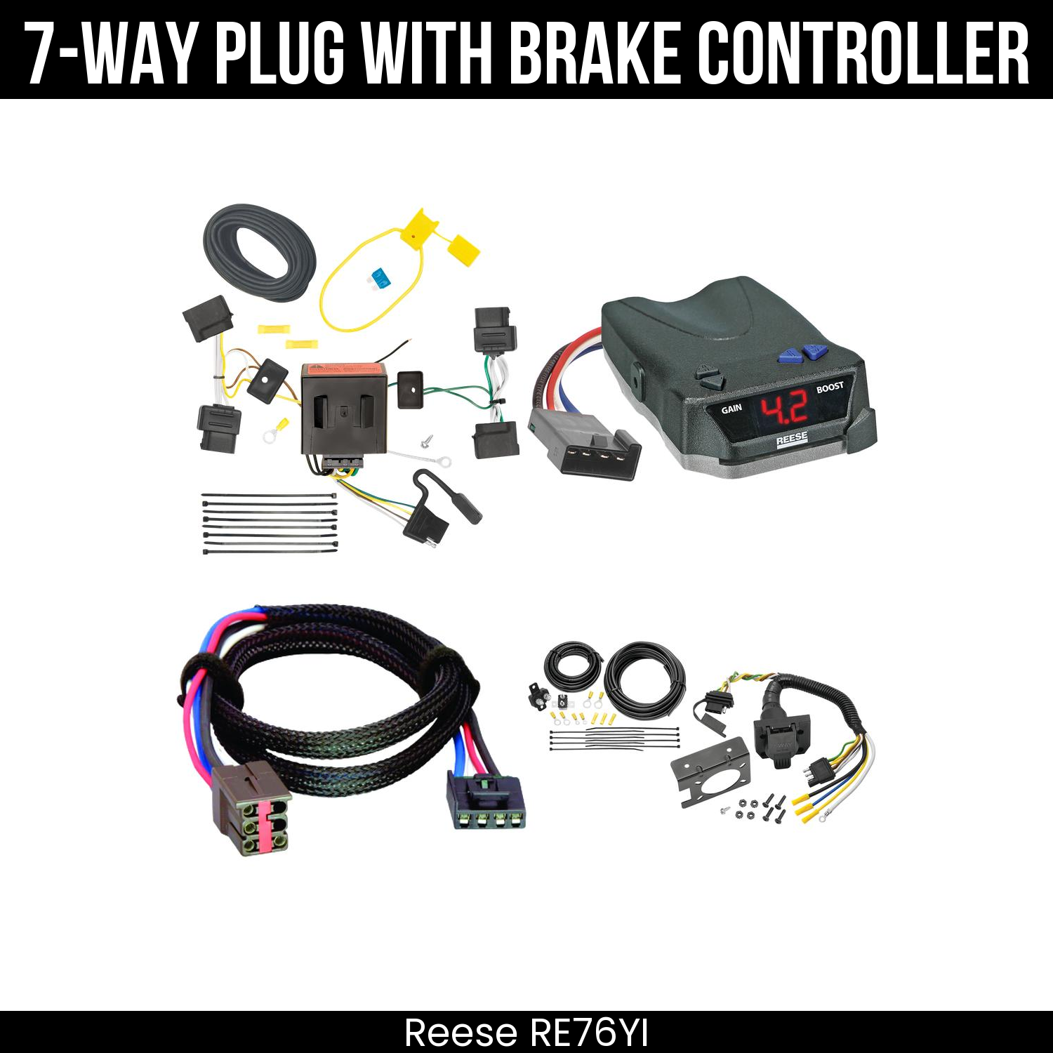 Trailer Wiring 7-Way Plug w/ Bracket , Reese Brake EVN Control