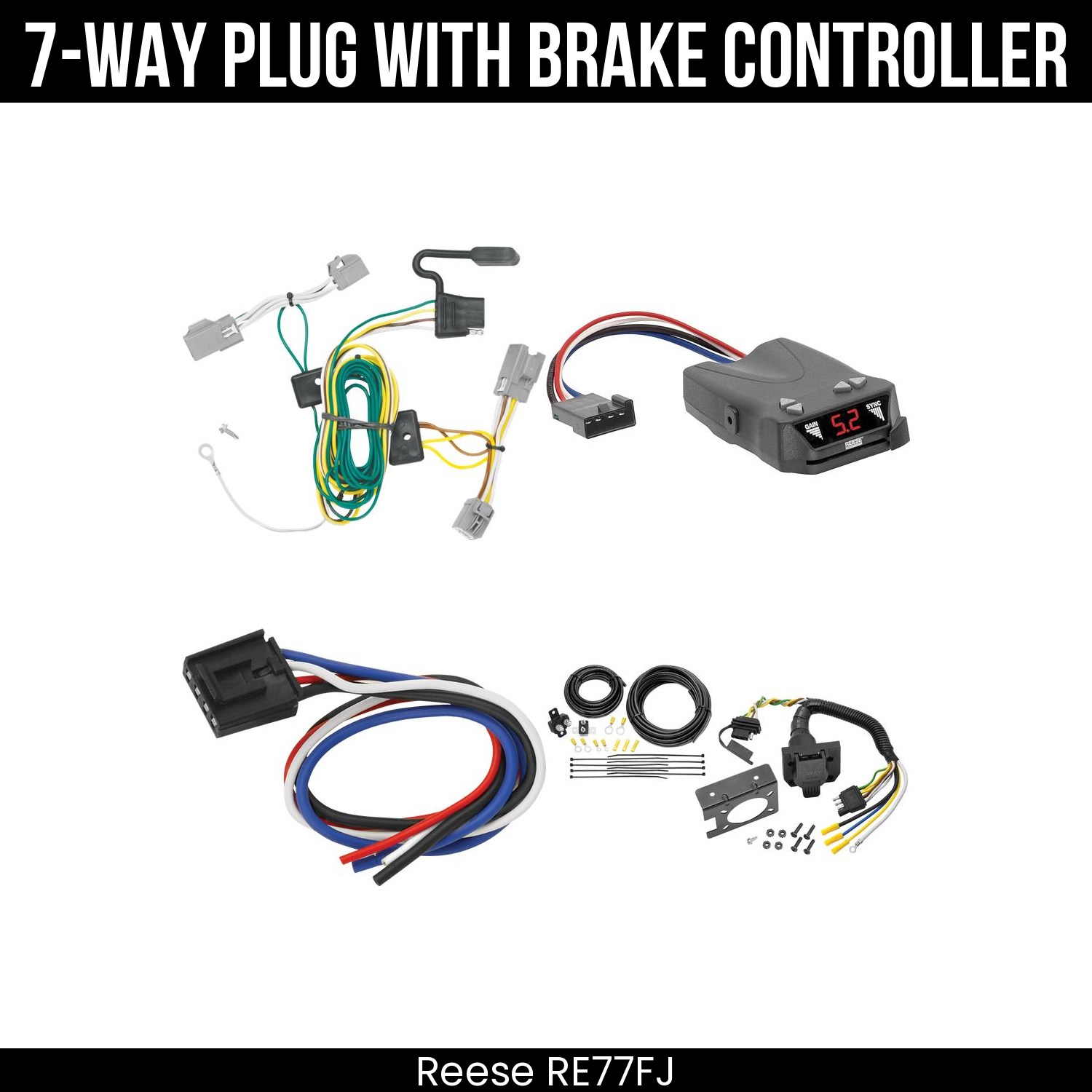 Trailer Wiring 7-Way Plug w/ Bracket , Reese Brakeman IV Brake Control