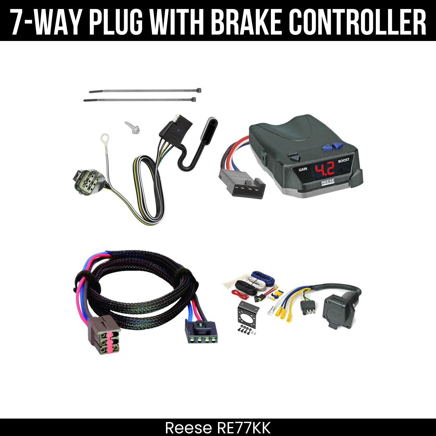 Trailer Wiring 7-Way Economy Plug w/ Bracket , Reese Brake EVN Control
