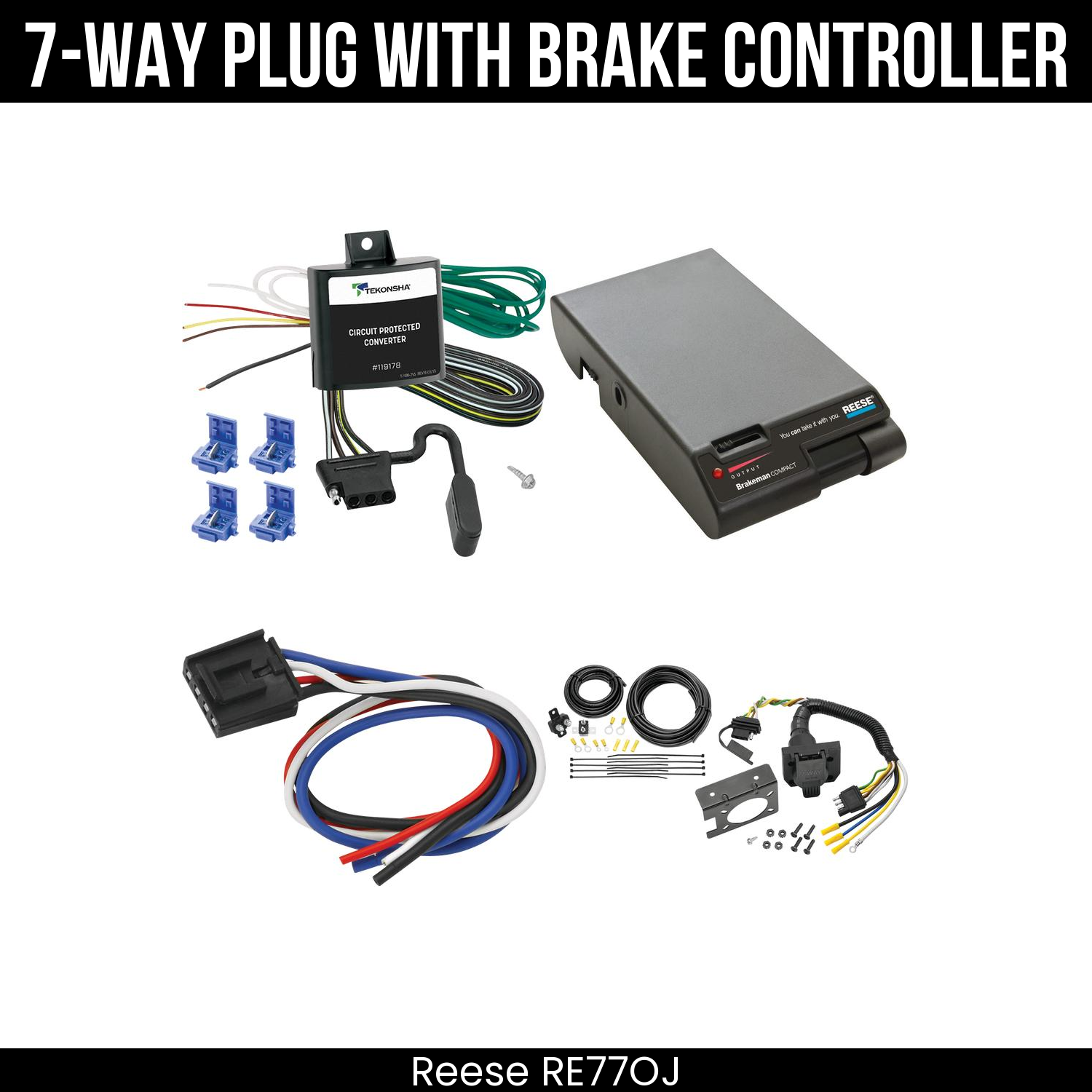 Trailer Wiring 7-Way Plug w/ Bracket , Reese Brakeman Brake Control