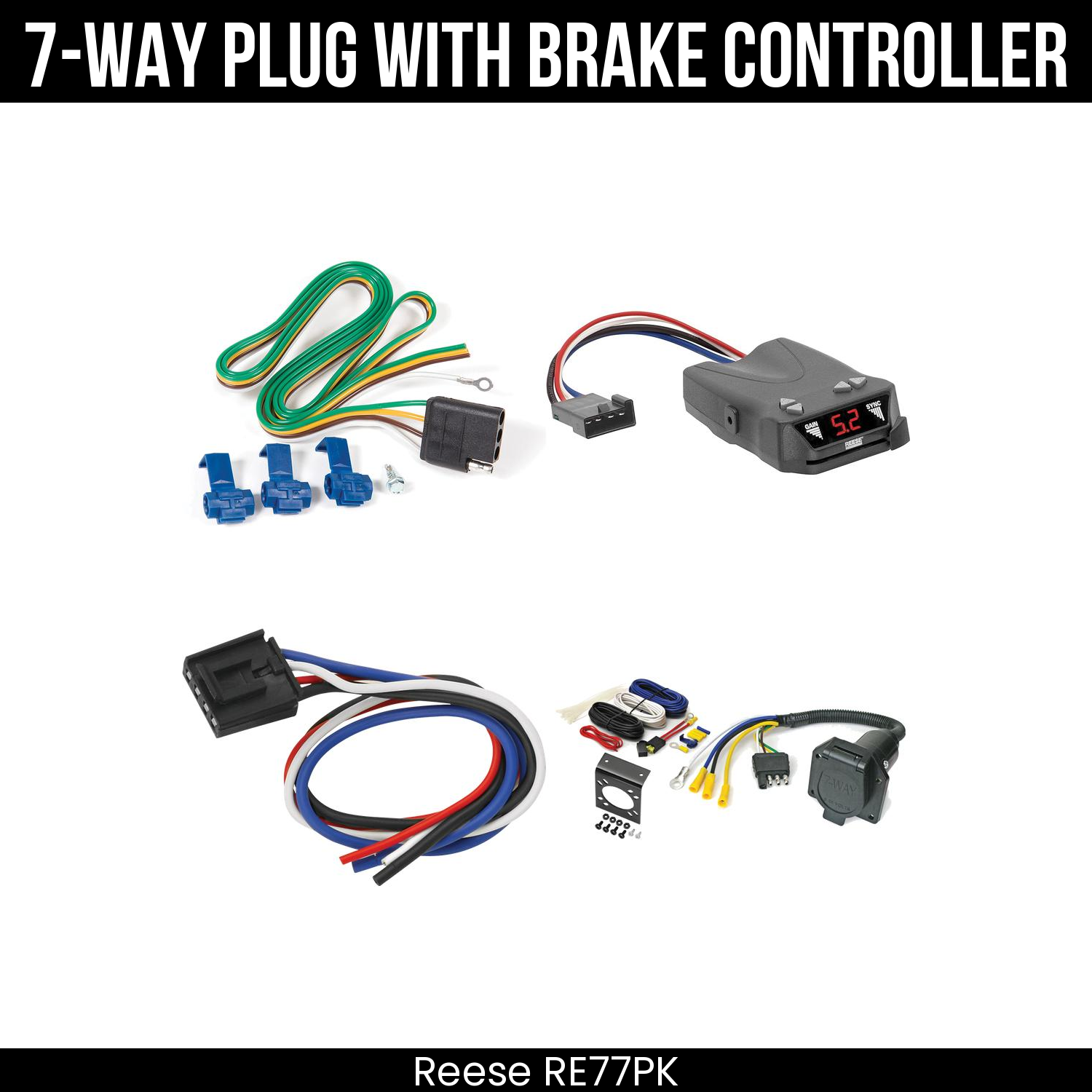 Trailer Wiring 7-Way Economy Plug w/ Bracket , Reese Brakeman IV Brake Control