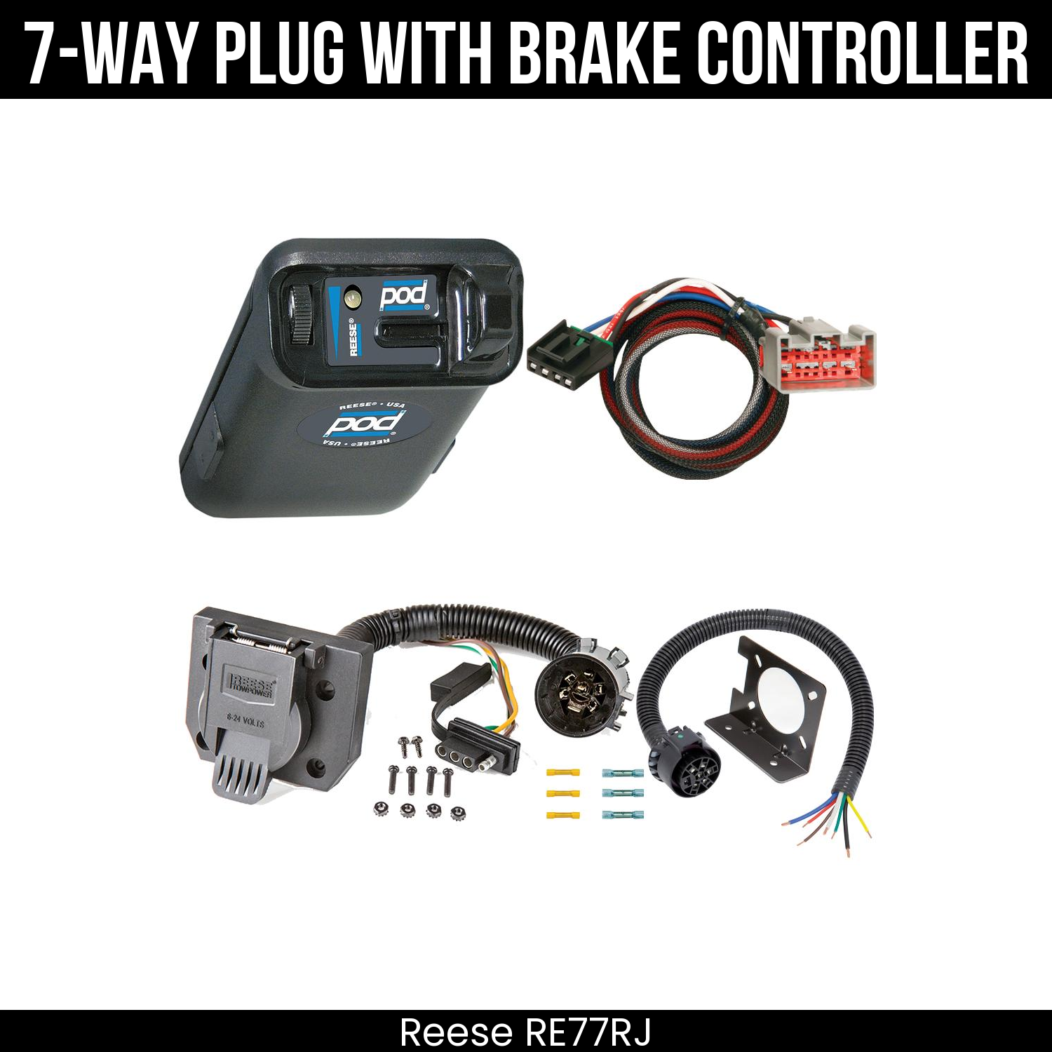 Trailer Wiring 7-Way Plug w/ Bracket , Reese POD Brake Control