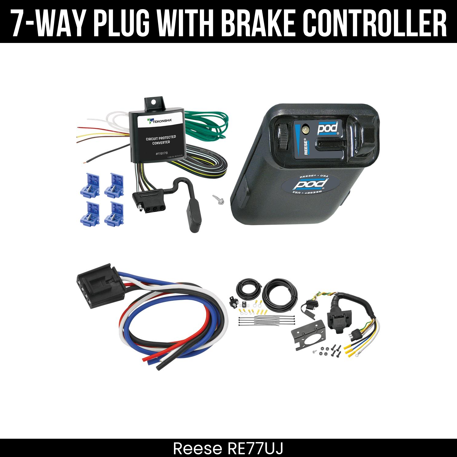Trailer Wiring 7-Way Plug w/ Bracket , Reese POD Brake Control