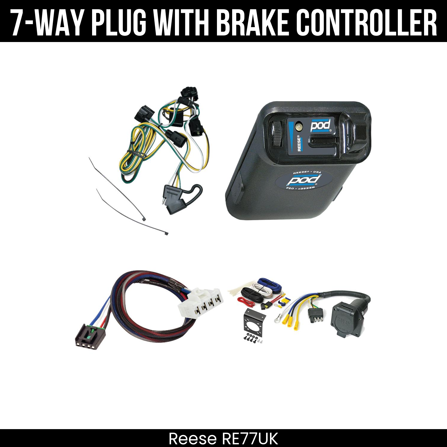 Trailer Wiring 7-Way Economy Plug w/ Bracket , Reese POD Brake Control