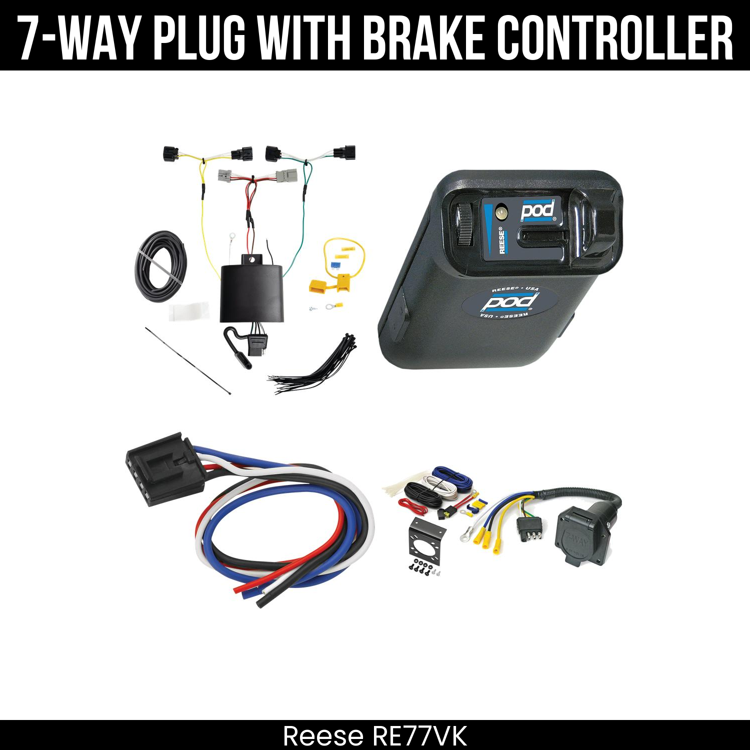 Trailer Wiring 7-Way Economy Plug w/ Bracket , Reese POD Brake Control