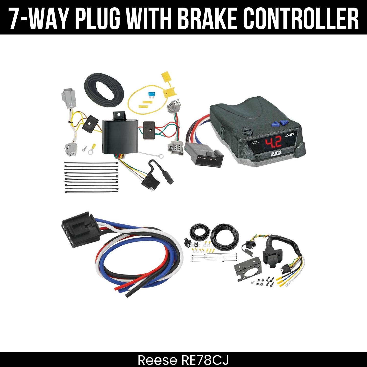 Trailer Wiring 7-Way Plug w/ Bracket , Reese Brake EVN Control