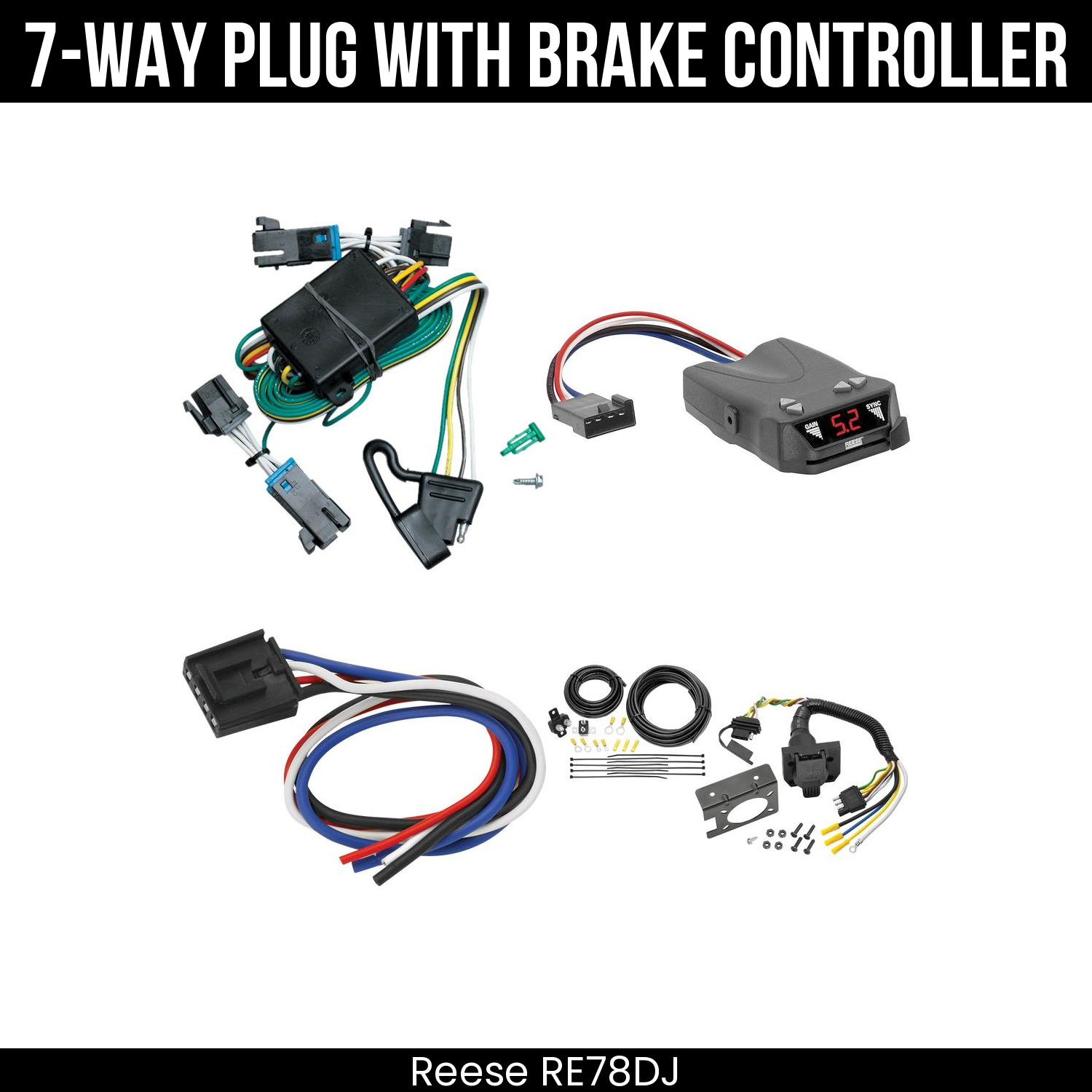 Trailer Wiring 7-Way Plug w/ Bracket , Reese Brakeman IV Brake Control