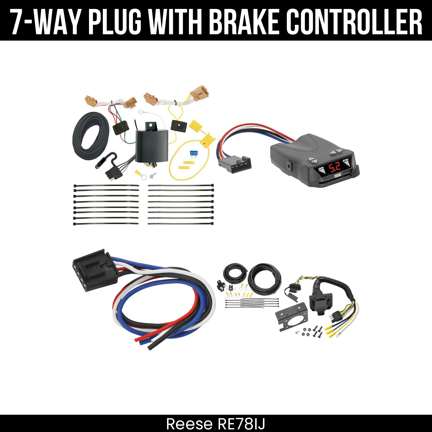 Trailer Wiring 7-Way Plug w/ Bracket , Reese Brakeman IV Brake Control