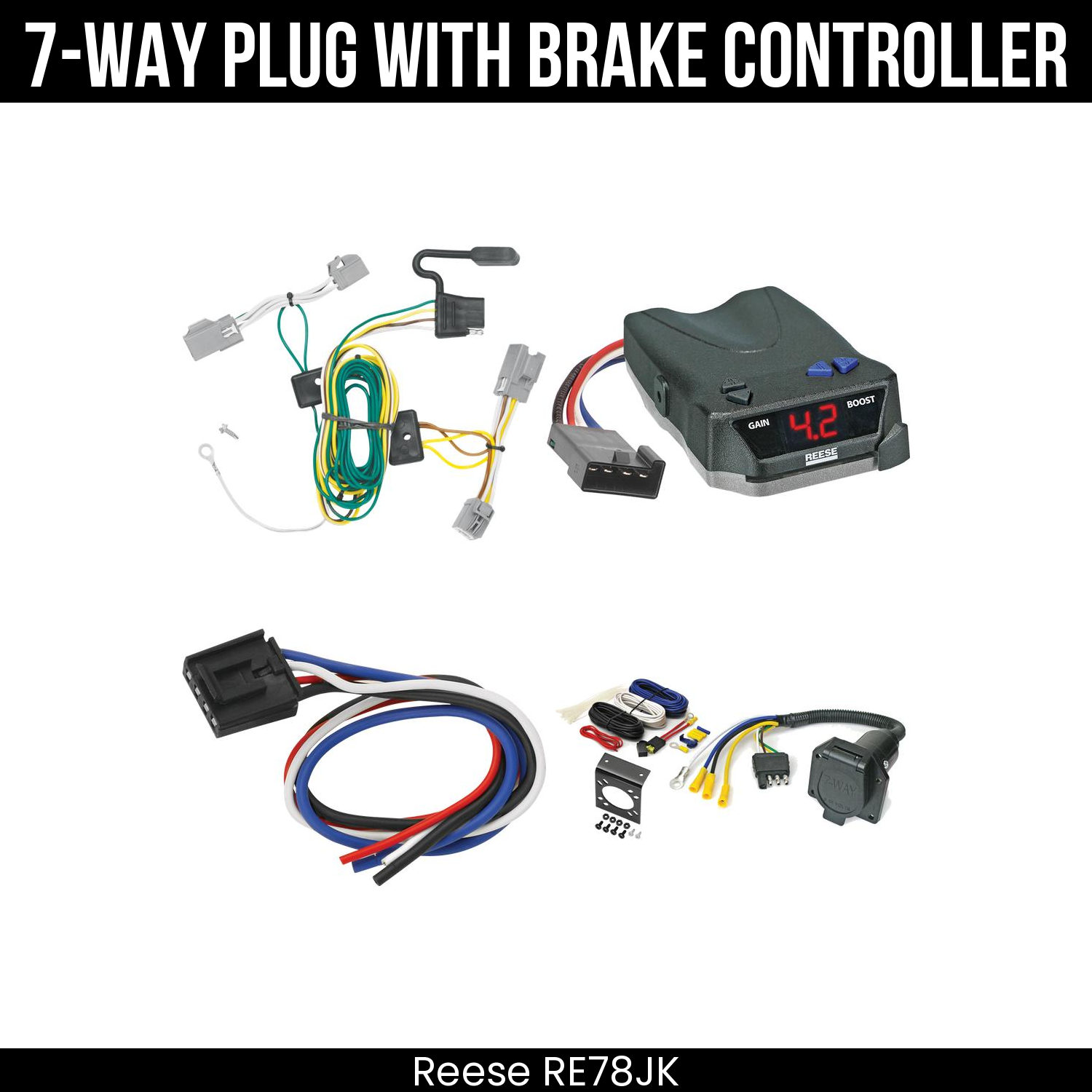 Trailer Wiring 7-Way Economy Plug w/ Bracket , Reese Brake EVN Control