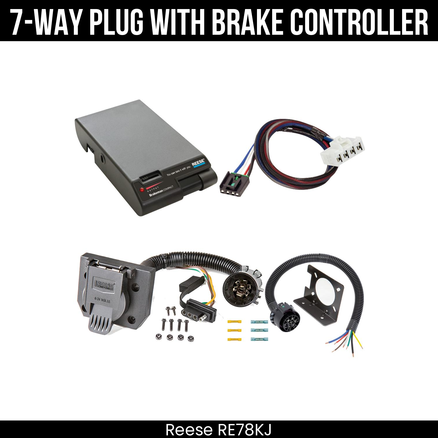 Trailer Wiring 7-Way Plug w/ Bracket , Reese Brakeman Brake Control