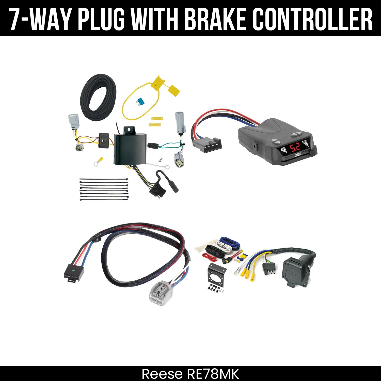 Trailer Wiring 7-Way Economy Plug w/ Bracket , Reese Brakeman IV Brake Control