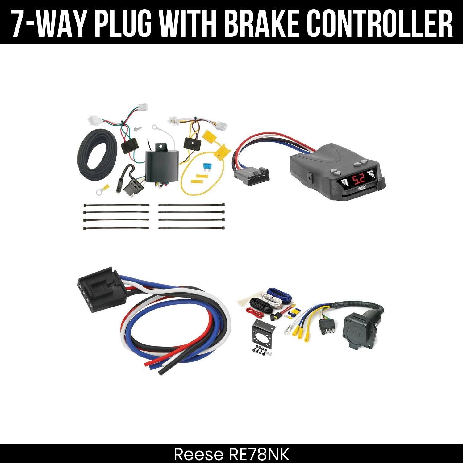 Trailer Wiring 7-Way Economy Plug w/ Bracket , Reese Brakeman IV Brake Control