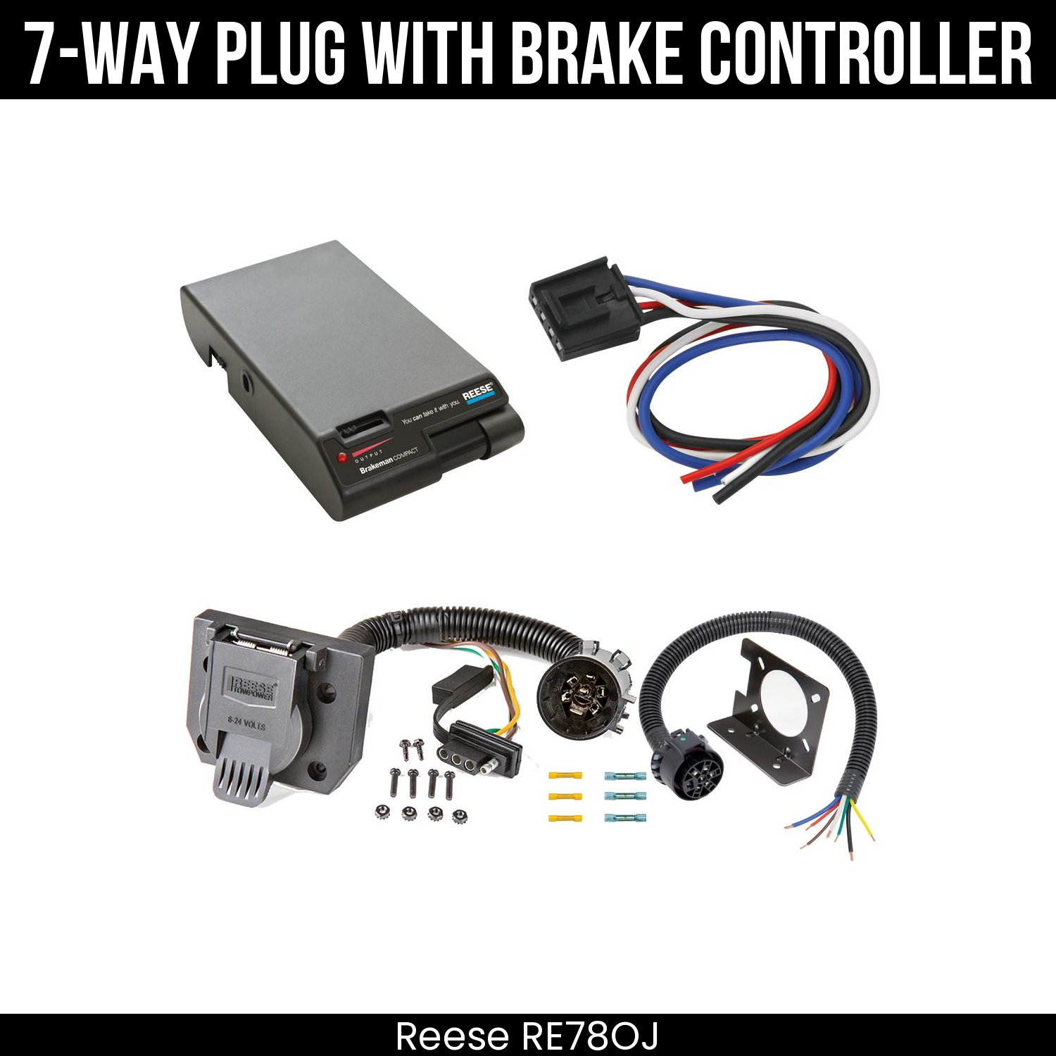 Trailer Wiring 7-Way Plug w/ Bracket , Reese Brakeman Brake Control