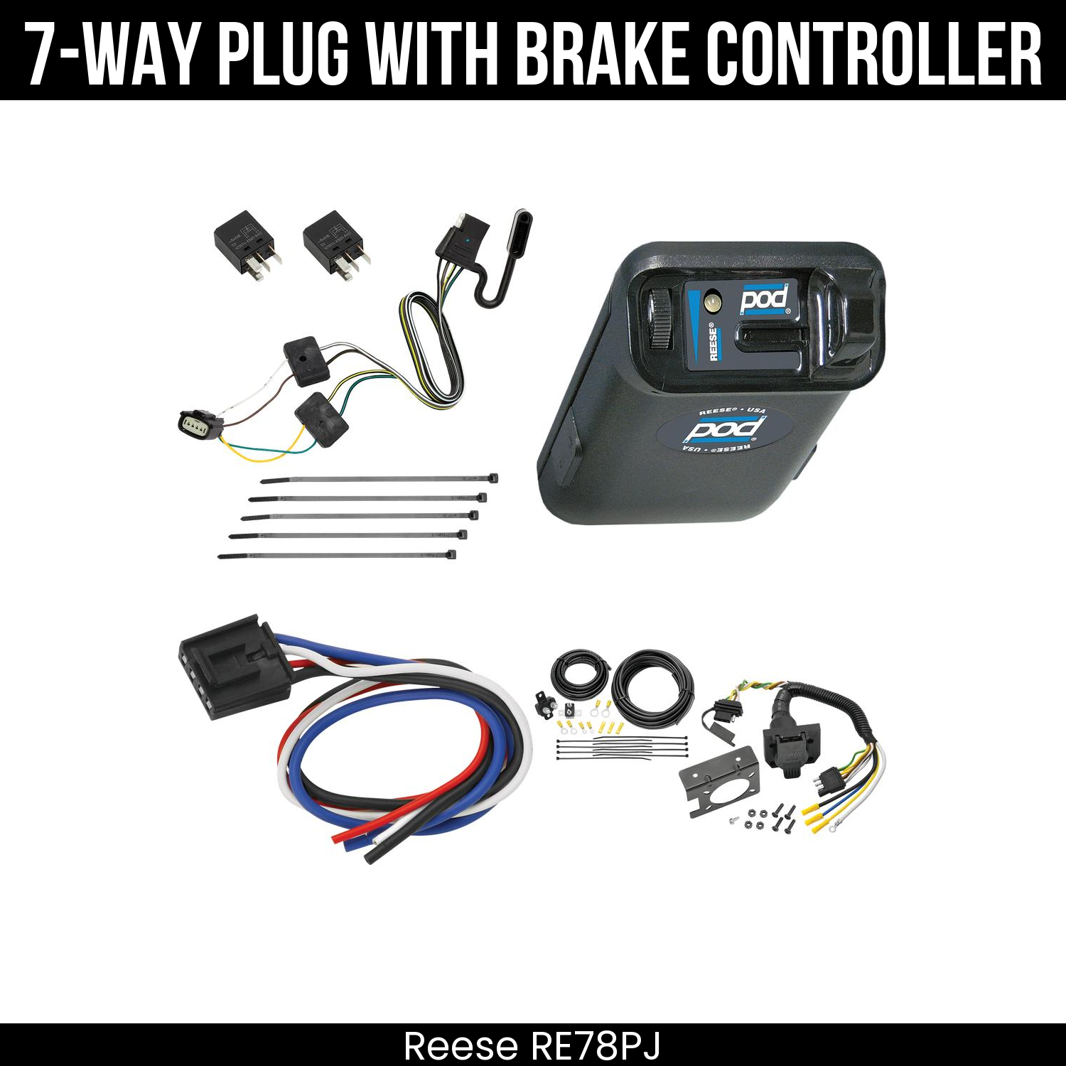 Trailer Wiring 7-Way Plug w/ Bracket , Reese POD Brake Control