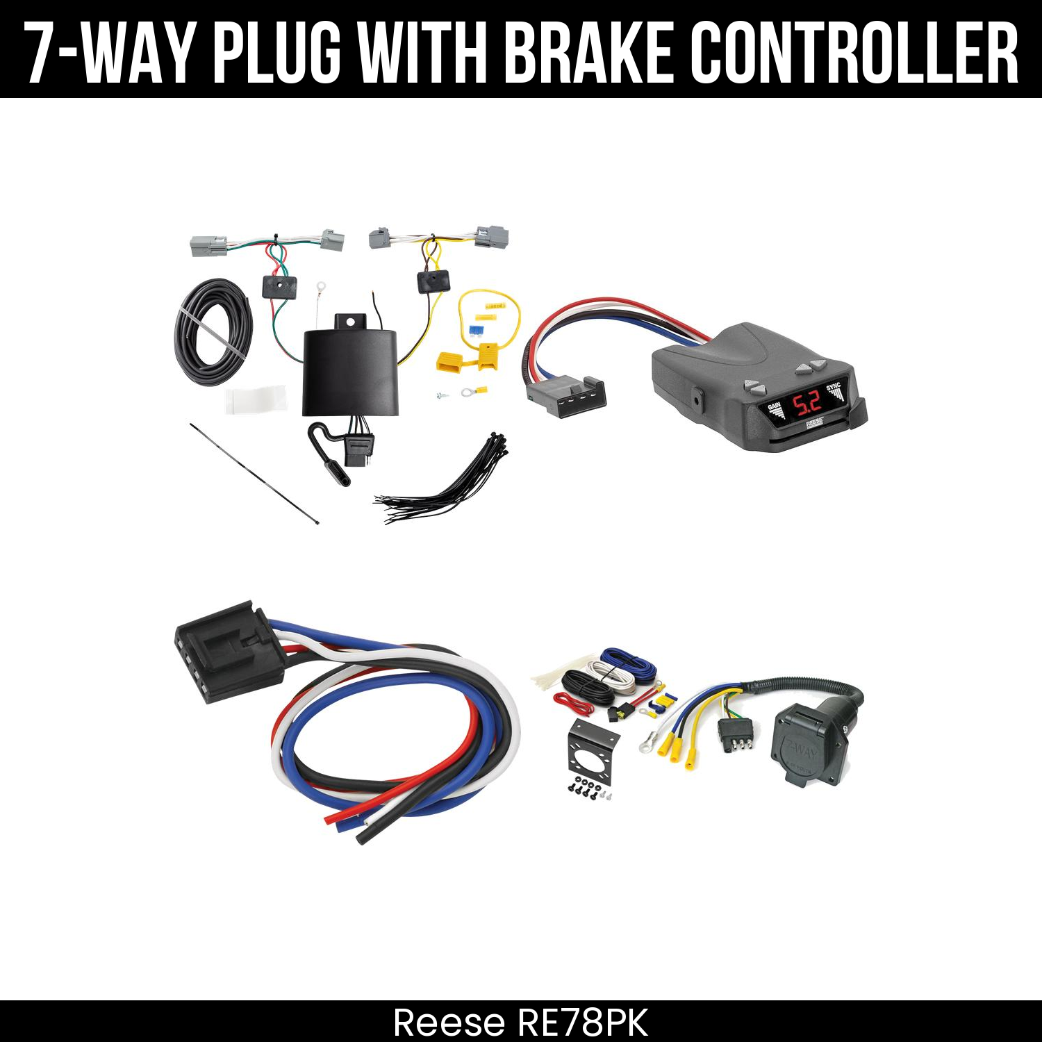 Trailer Wiring 7-Way Economy Plug w/ Bracket , Reese Brakeman IV Brake Control