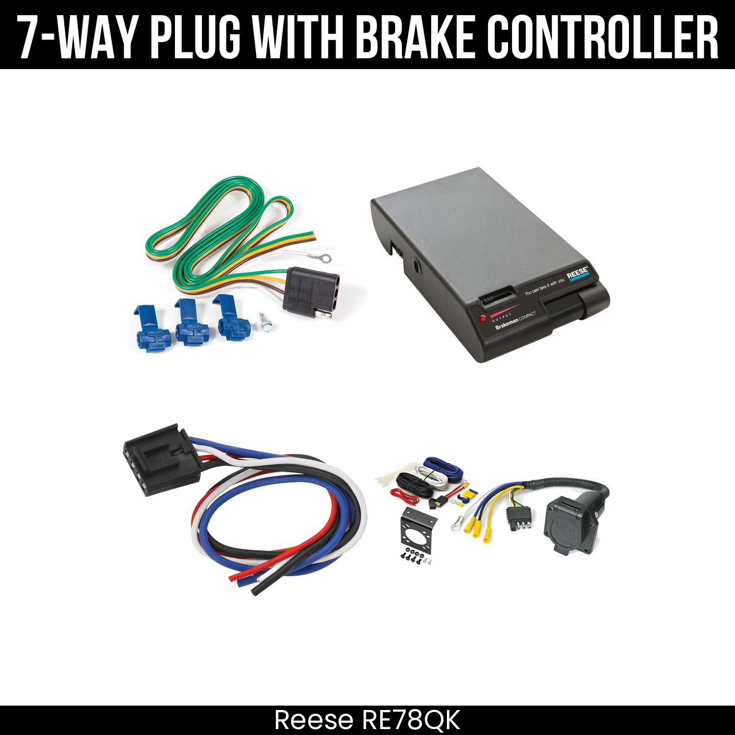 Trailer Wiring 7-Way Economy Plug w/ Bracket , Reese Brakeman Brake Control