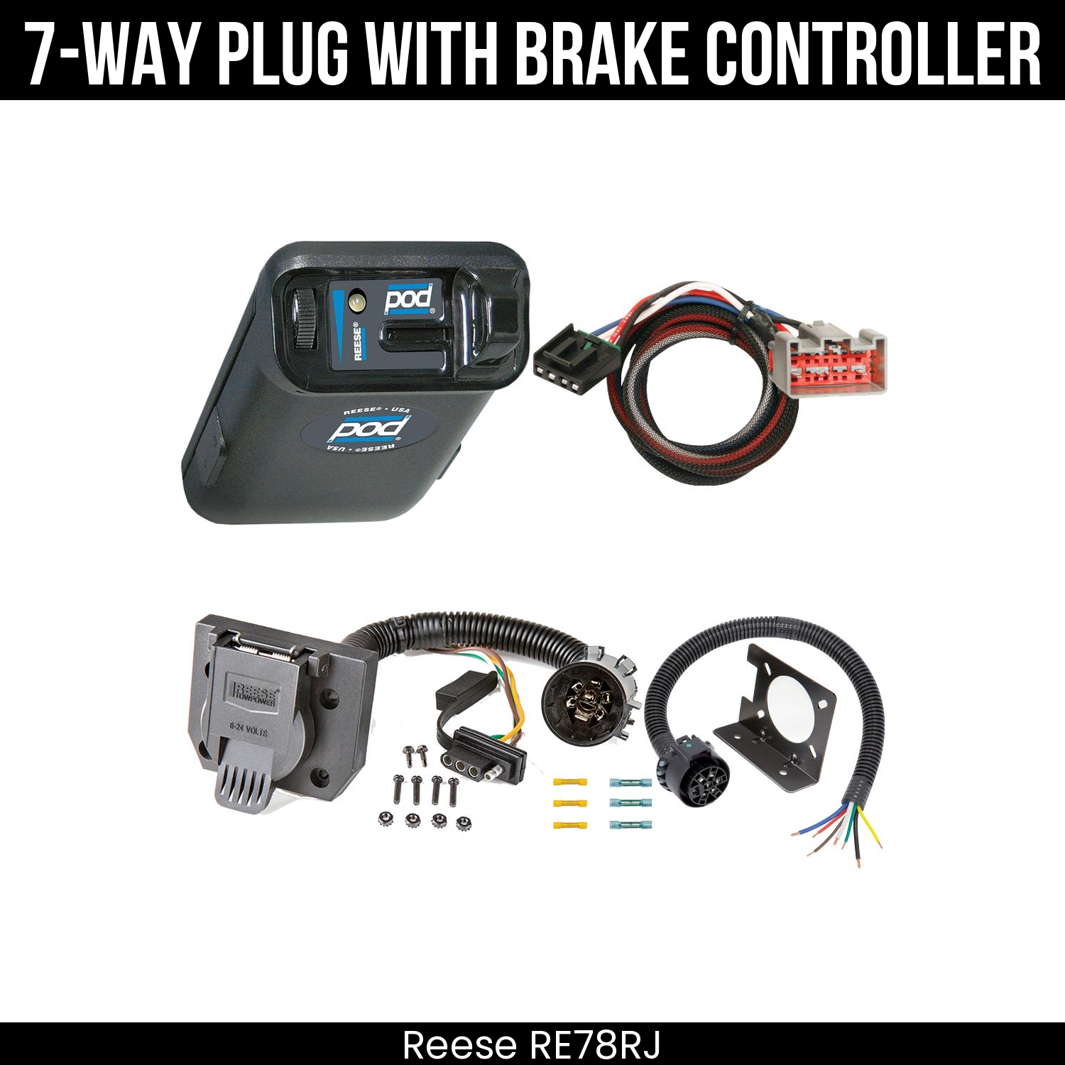 Trailer Wiring 7-Way Plug w/ Bracket , Reese POD Brake Control