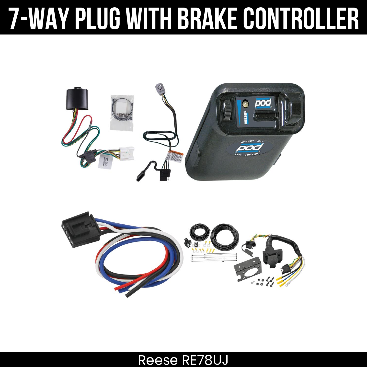 Trailer Wiring 7-Way Plug w/ Bracket , Reese POD Brake Control