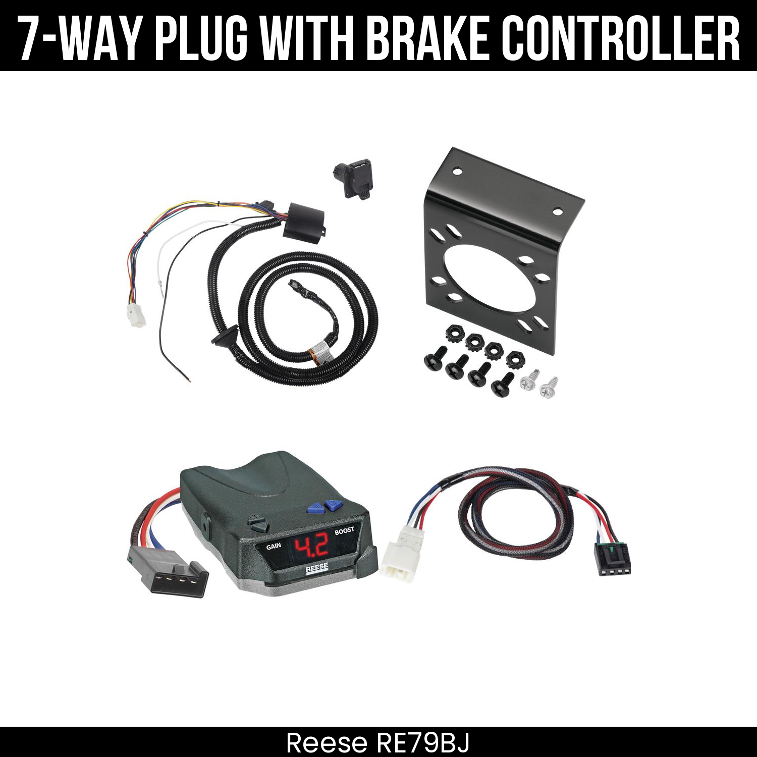 Trailer Wiring 7-Way Plug w/ Bracket , Reese Brake EVN Control