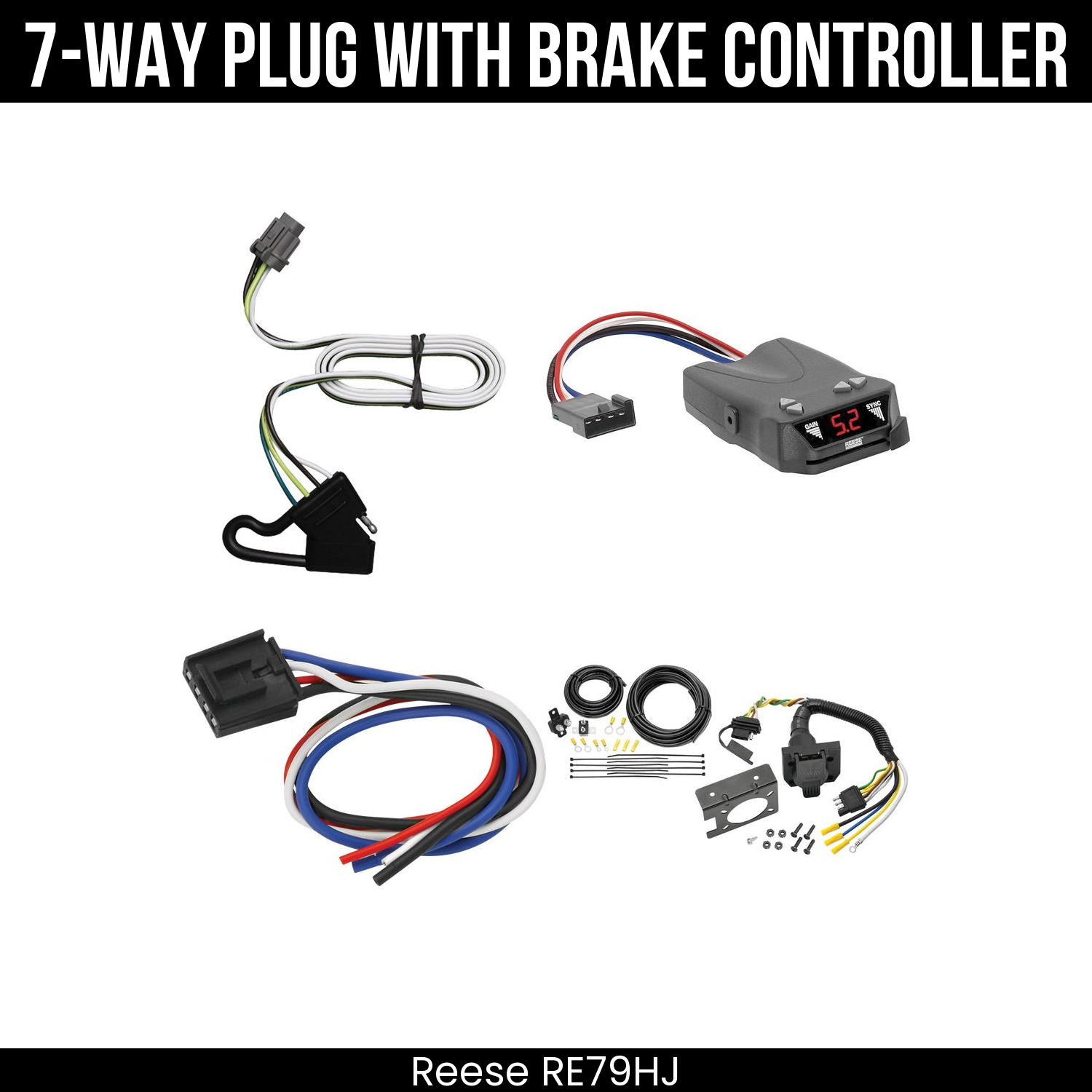 Trailer Wiring 7-Way Plug w/ Bracket , Reese Brakeman IV Brake Control