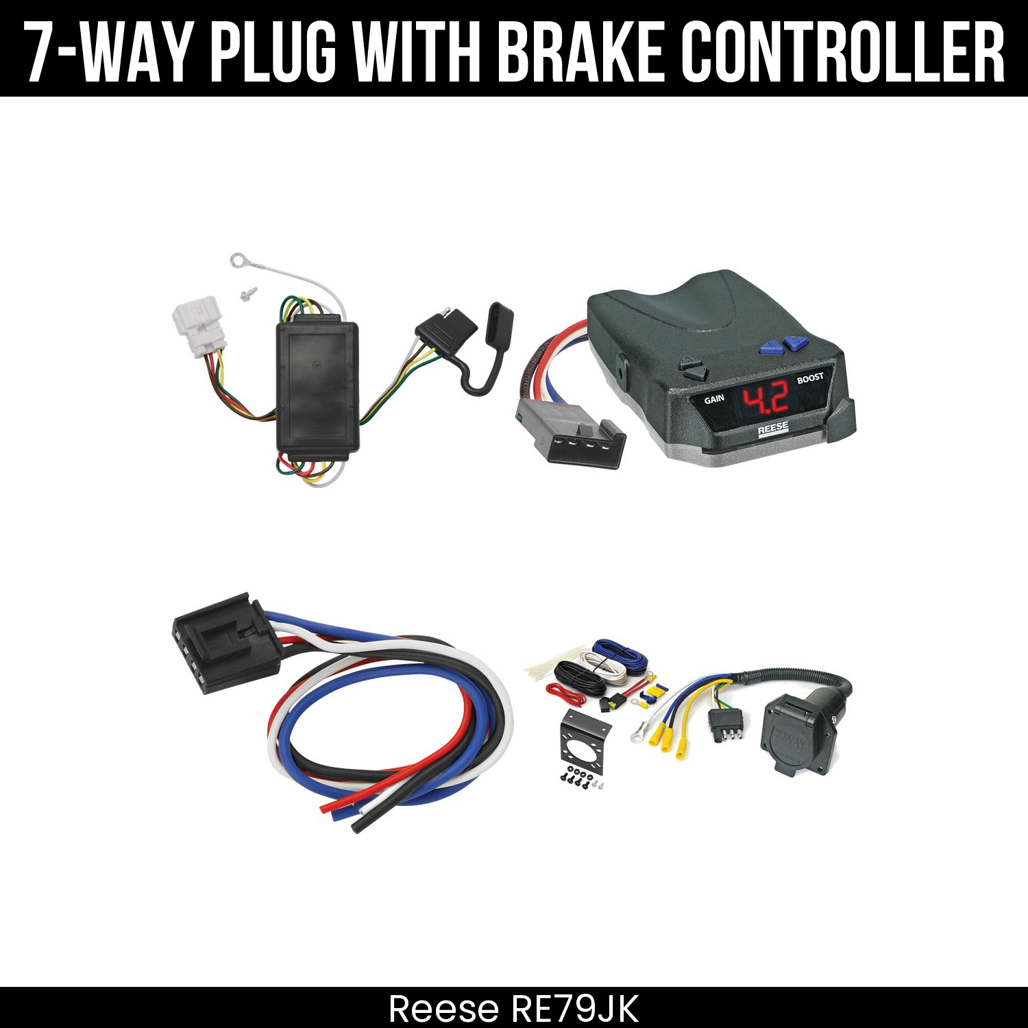 Trailer Wiring 7-Way Economy Plug w/ Bracket , Reese Brake EVN Control
